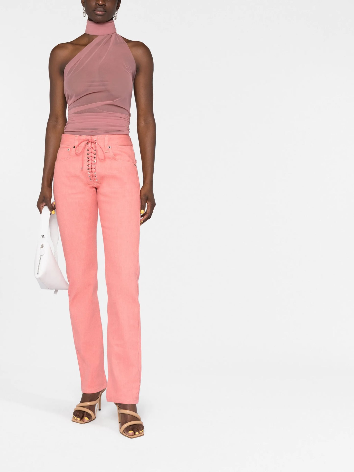 lace-up straight-leg jeans