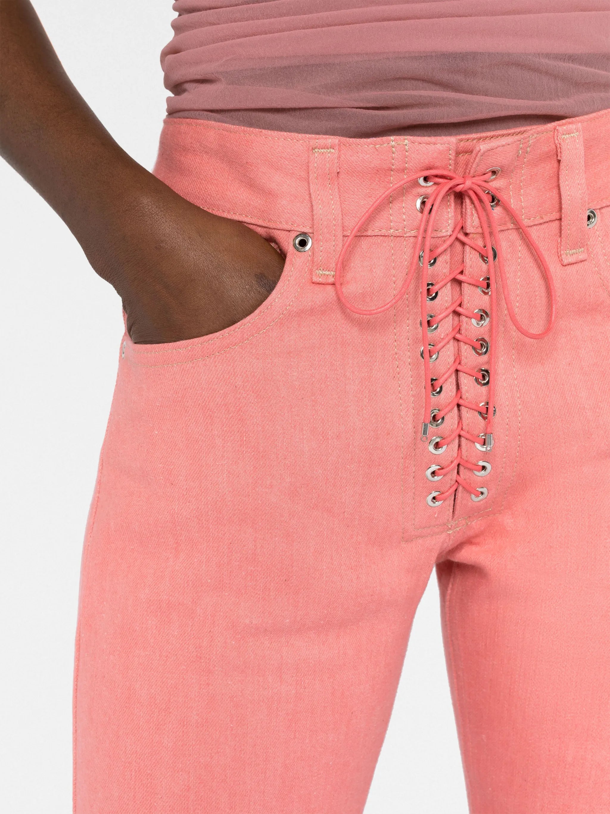 lace-up straight-leg jeans