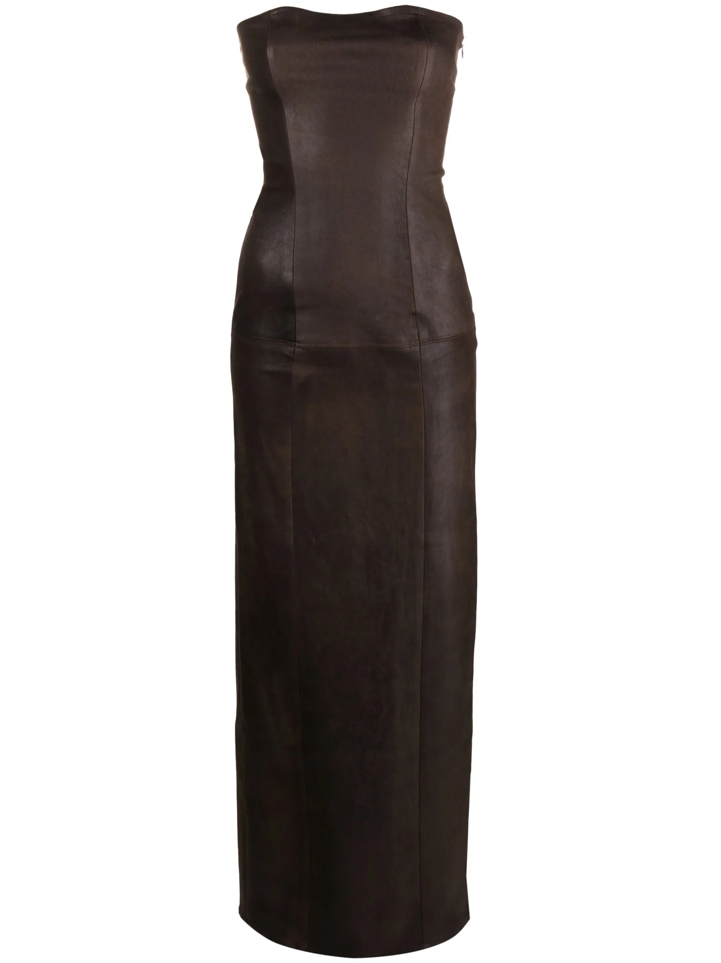 panelled leather bustier maxi dress