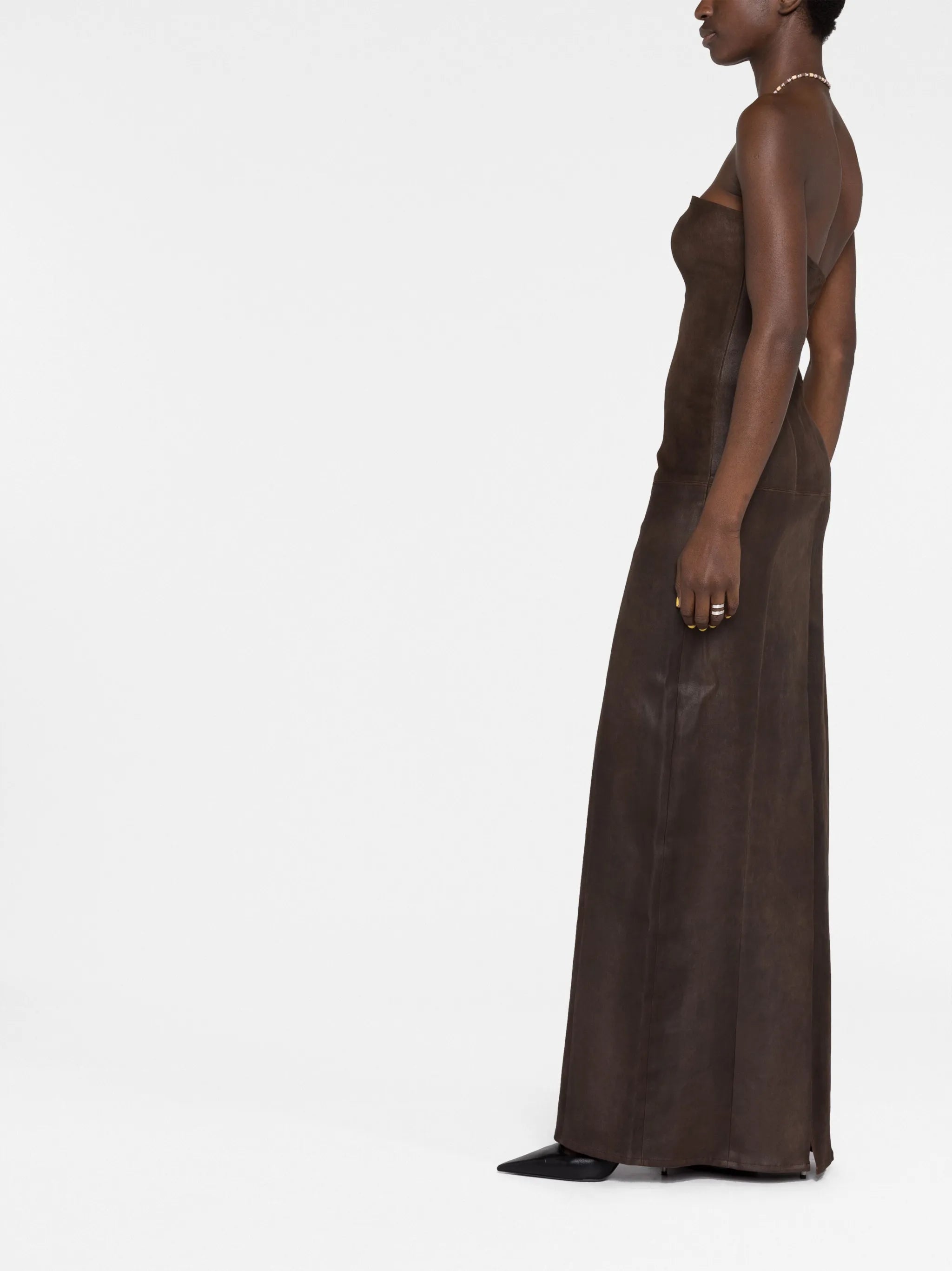 panelled leather bustier maxi dress