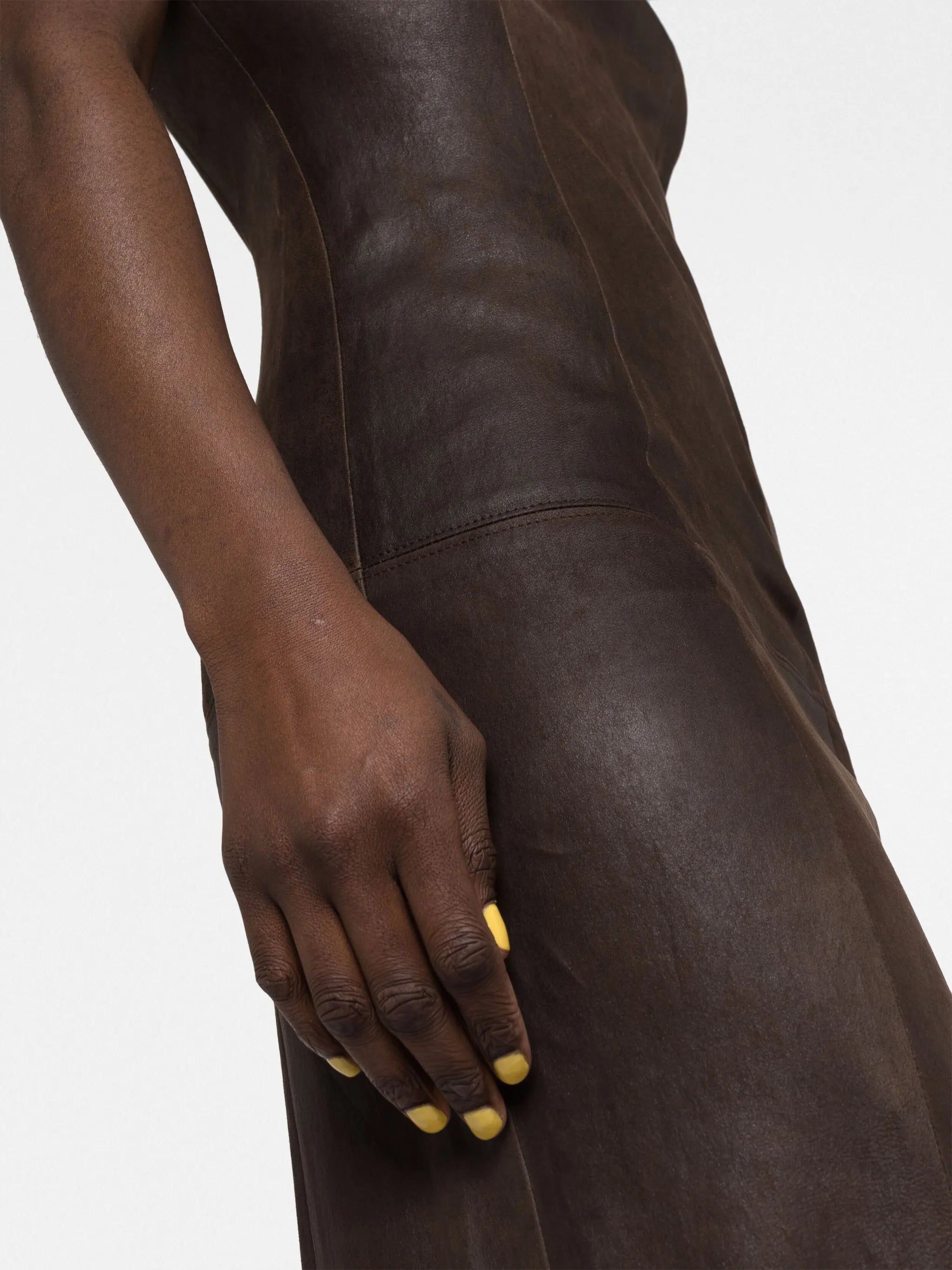 panelled leather bustier maxi dress