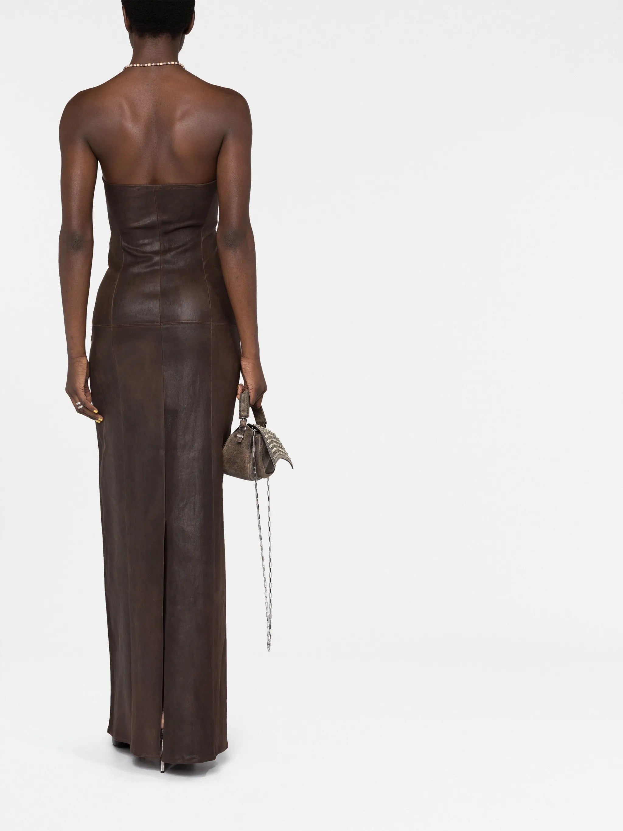 panelled leather bustier maxi dress