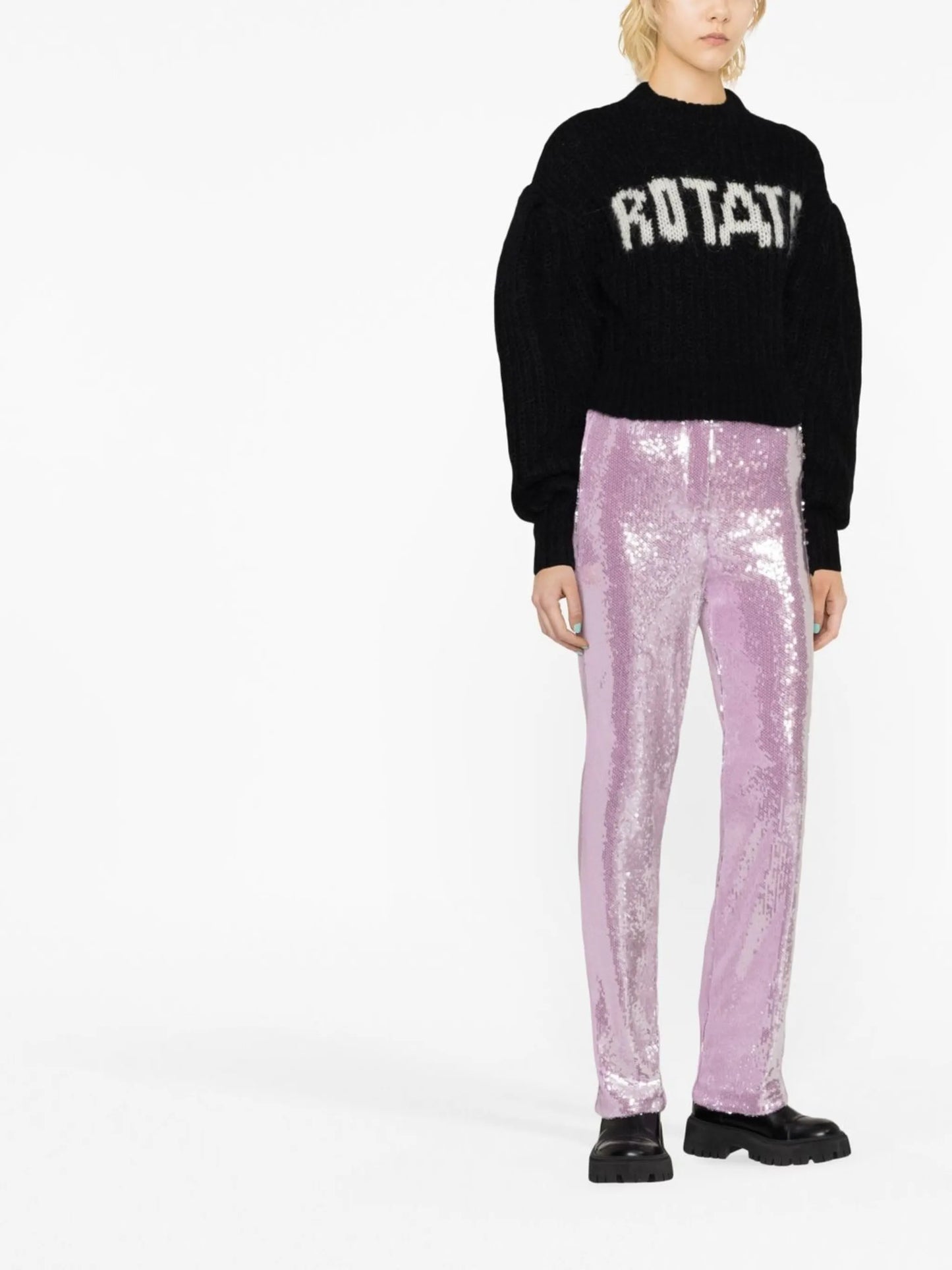 logo-print puff-sleeve jumper