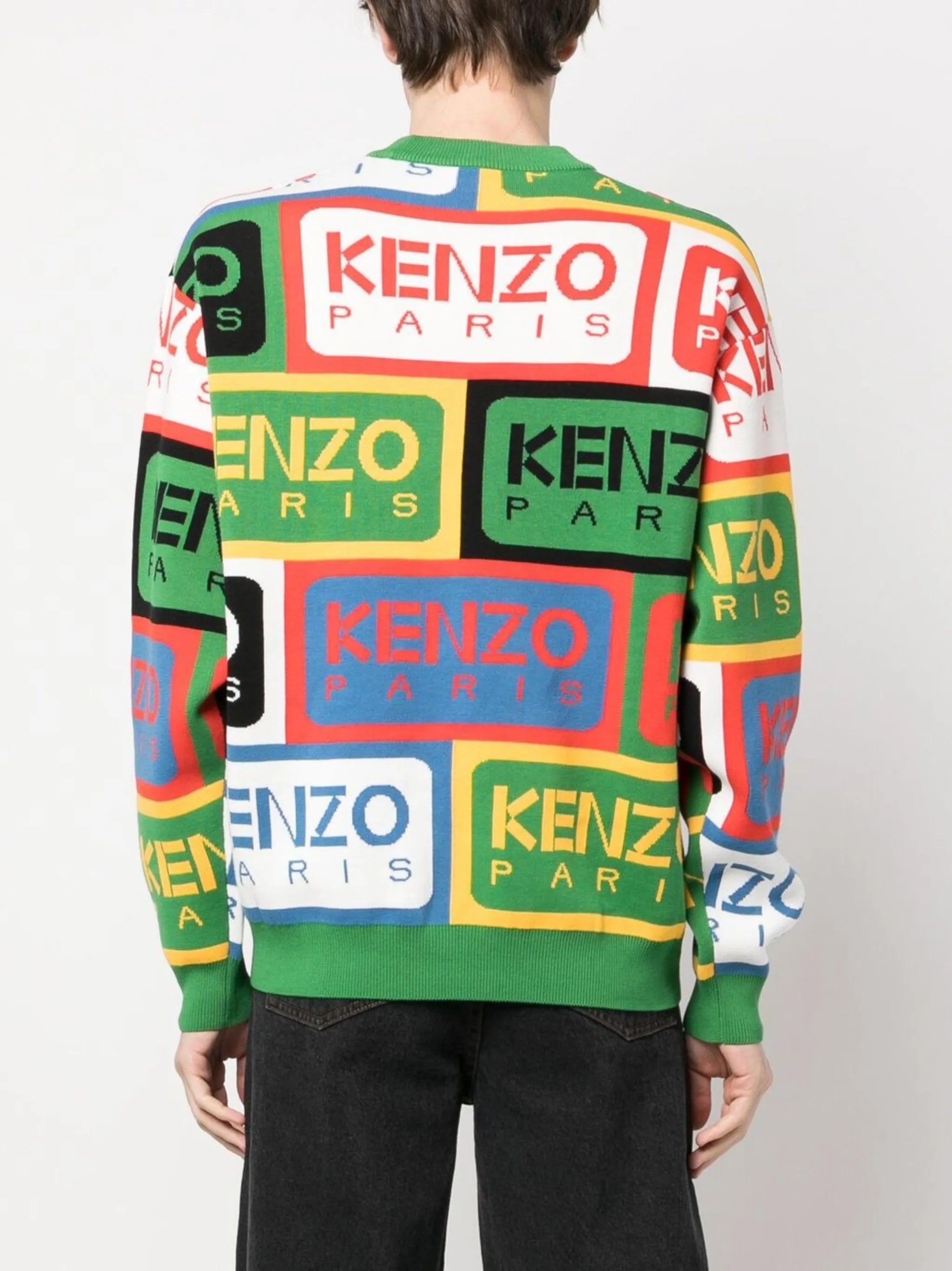 Green Intarsia Knit Crew Neck Jumper