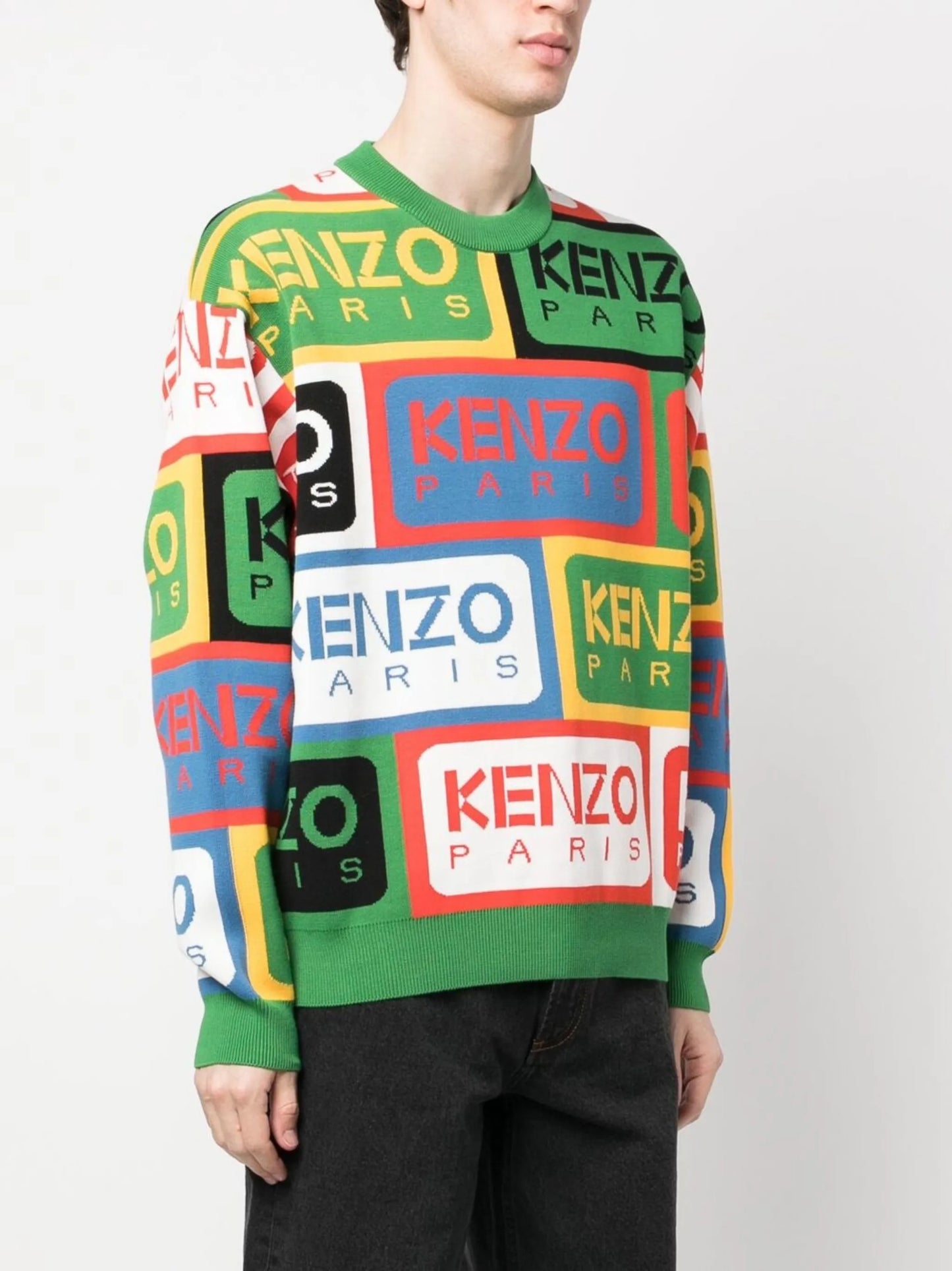 Green Intarsia Knit Crew Neck Jumper
