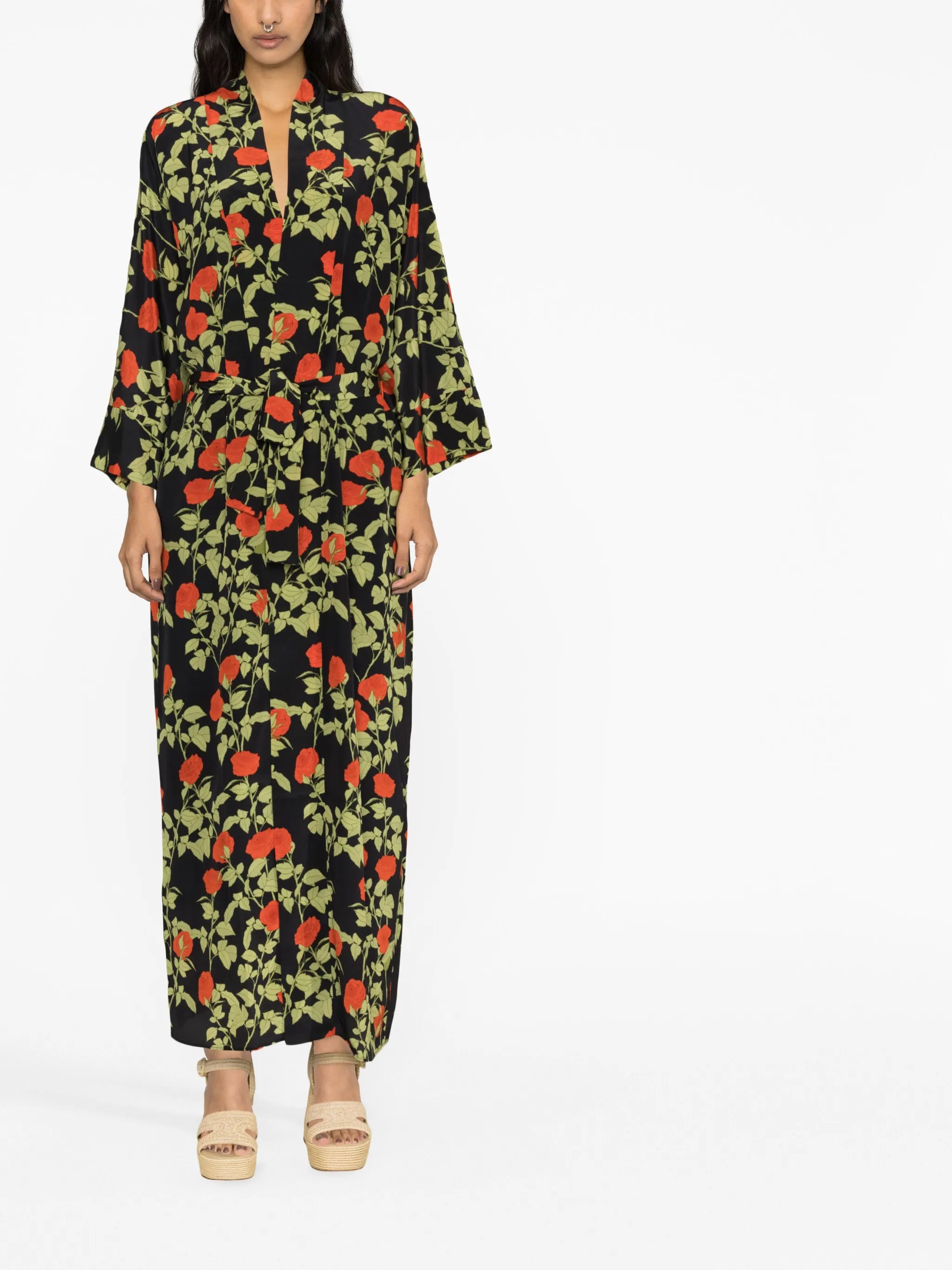 climbing rose-print silk maxi dress