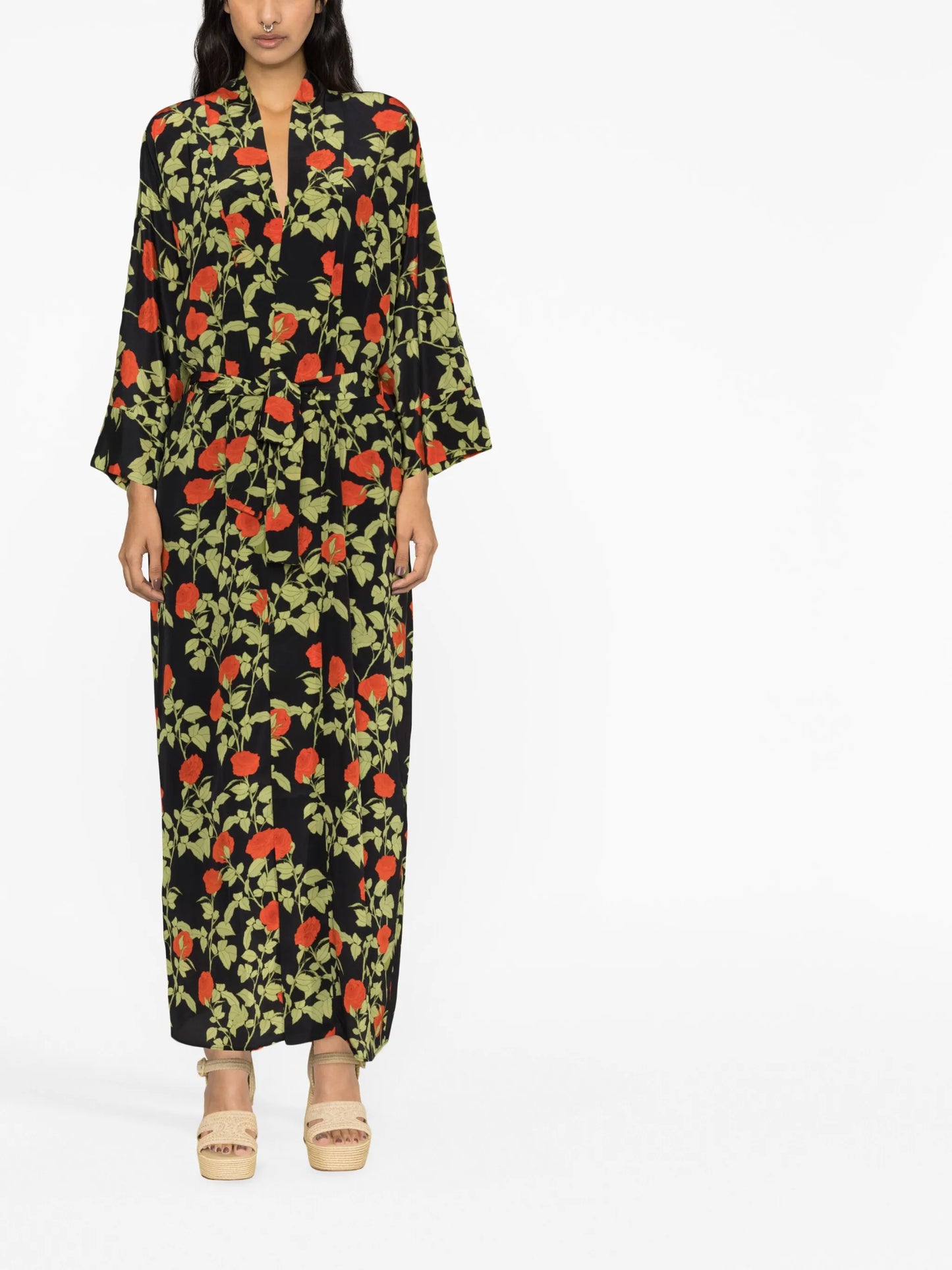 climbing rose-print silk maxi dress