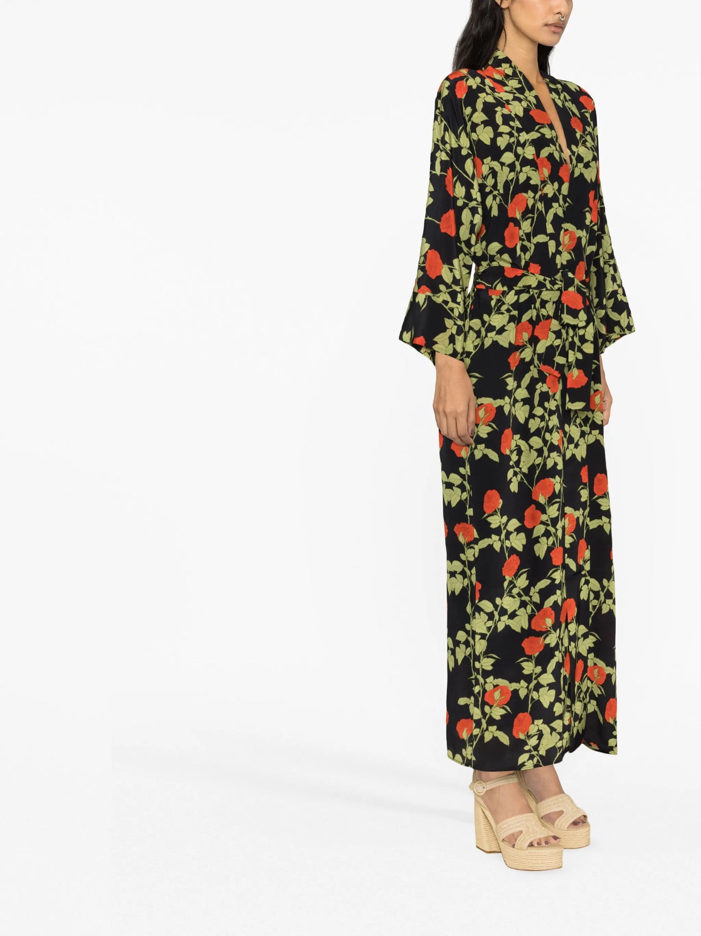 climbing rose-print silk maxi dress
