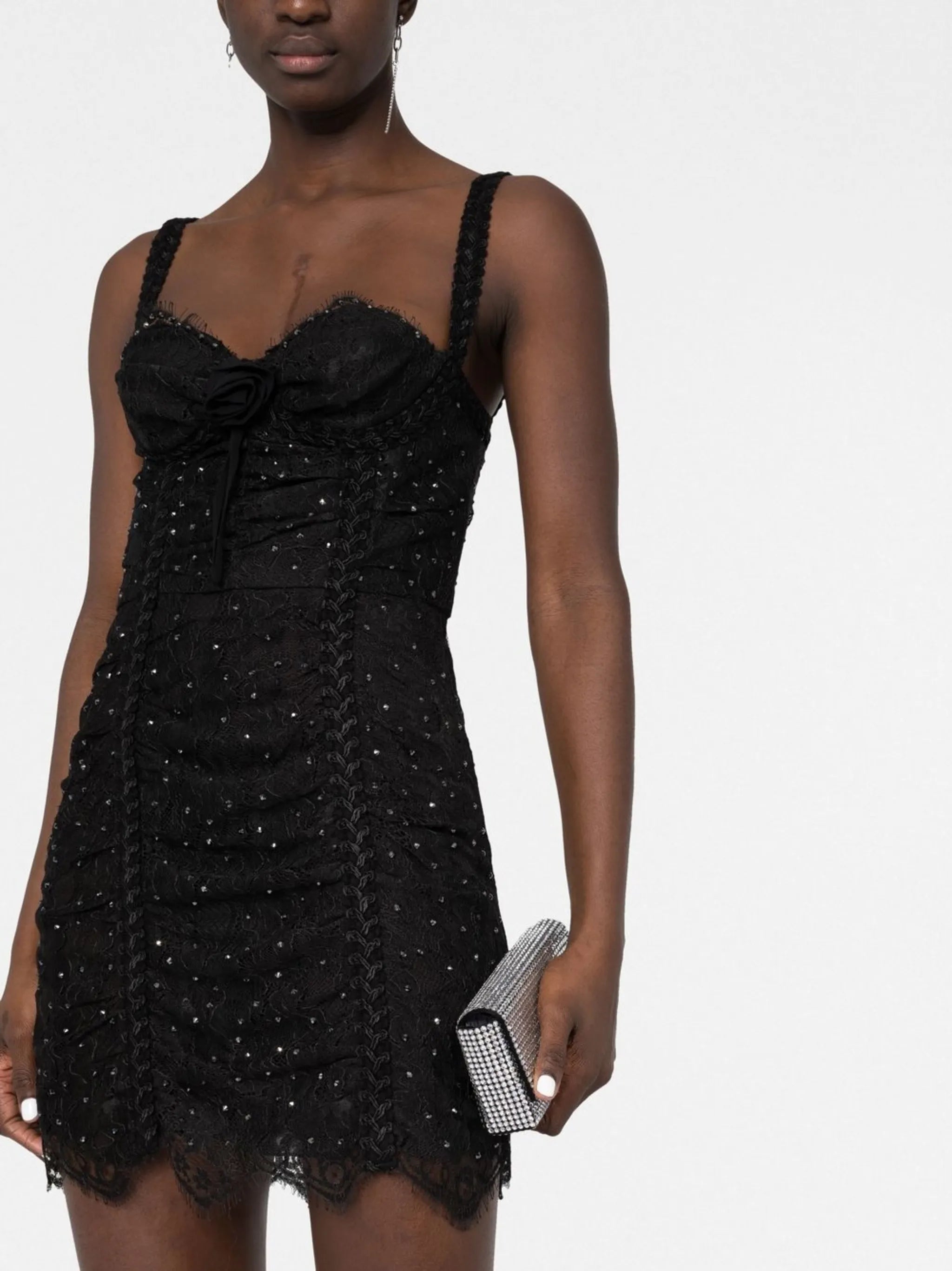 lace-detail sweetheart-neck minidress