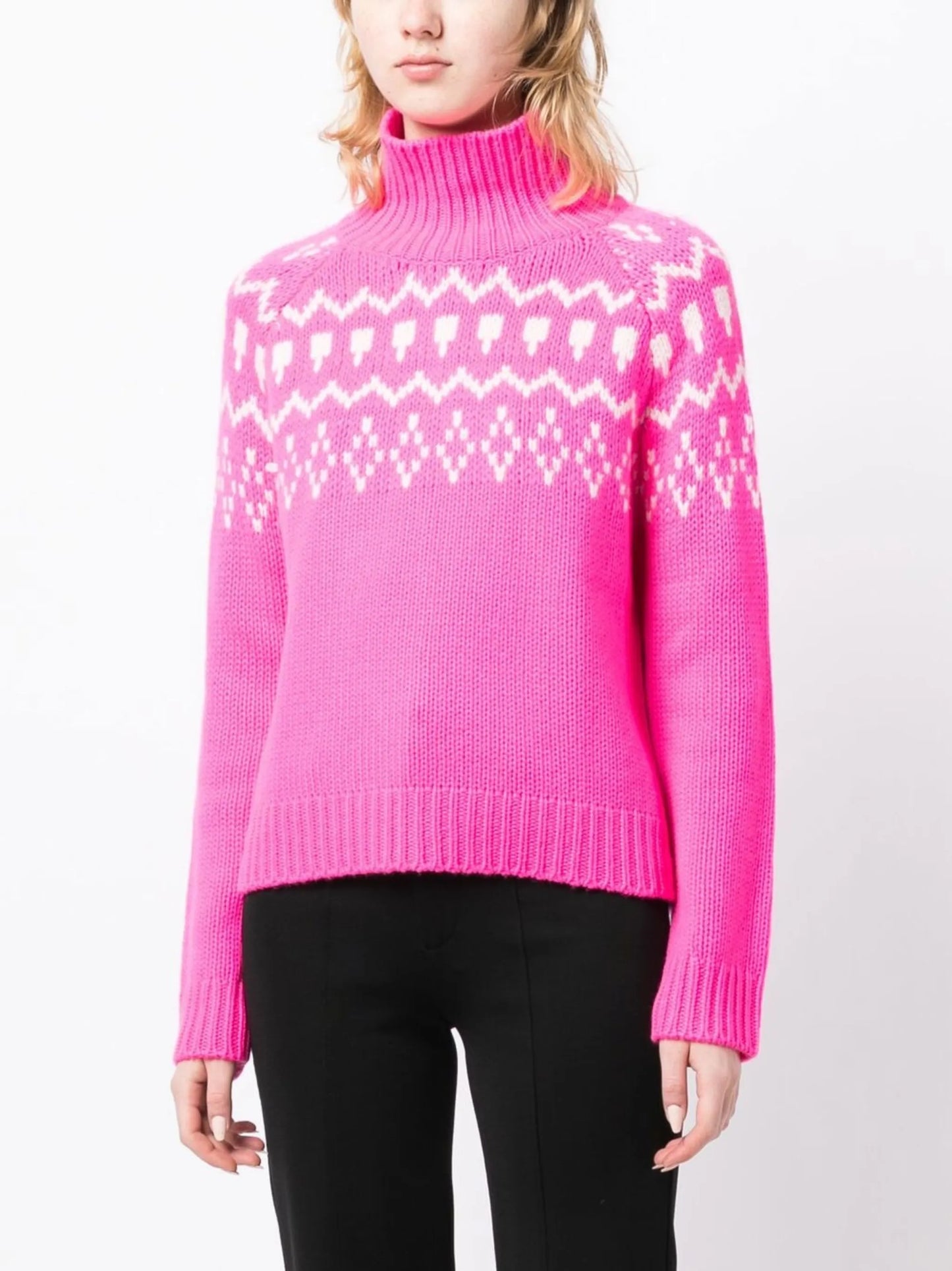 intarsia-knit roll-neck jumper