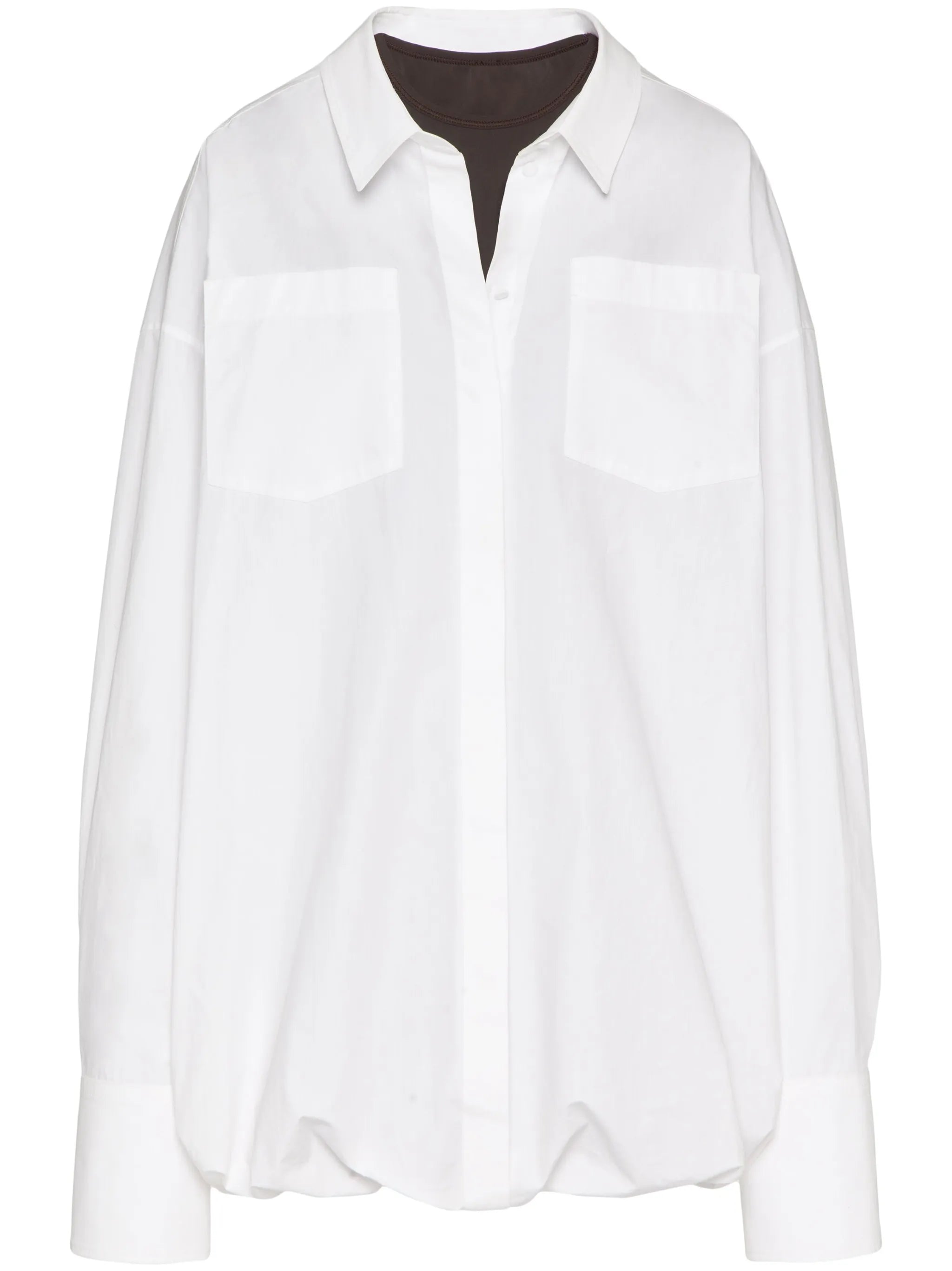 layered long-sleeve shirtdress