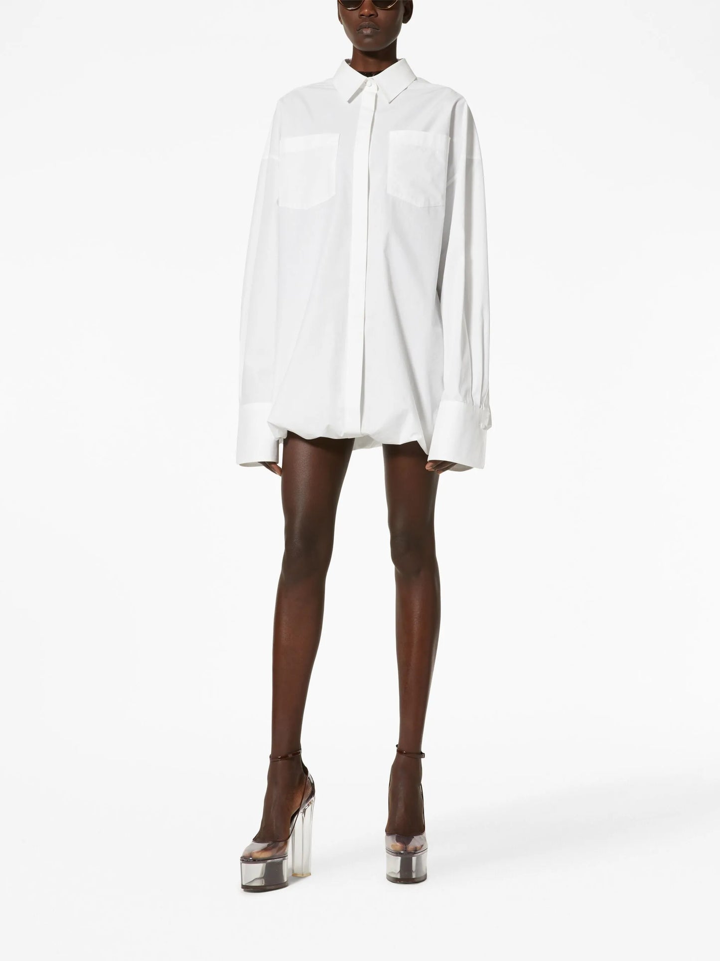 layered long-sleeve shirtdress