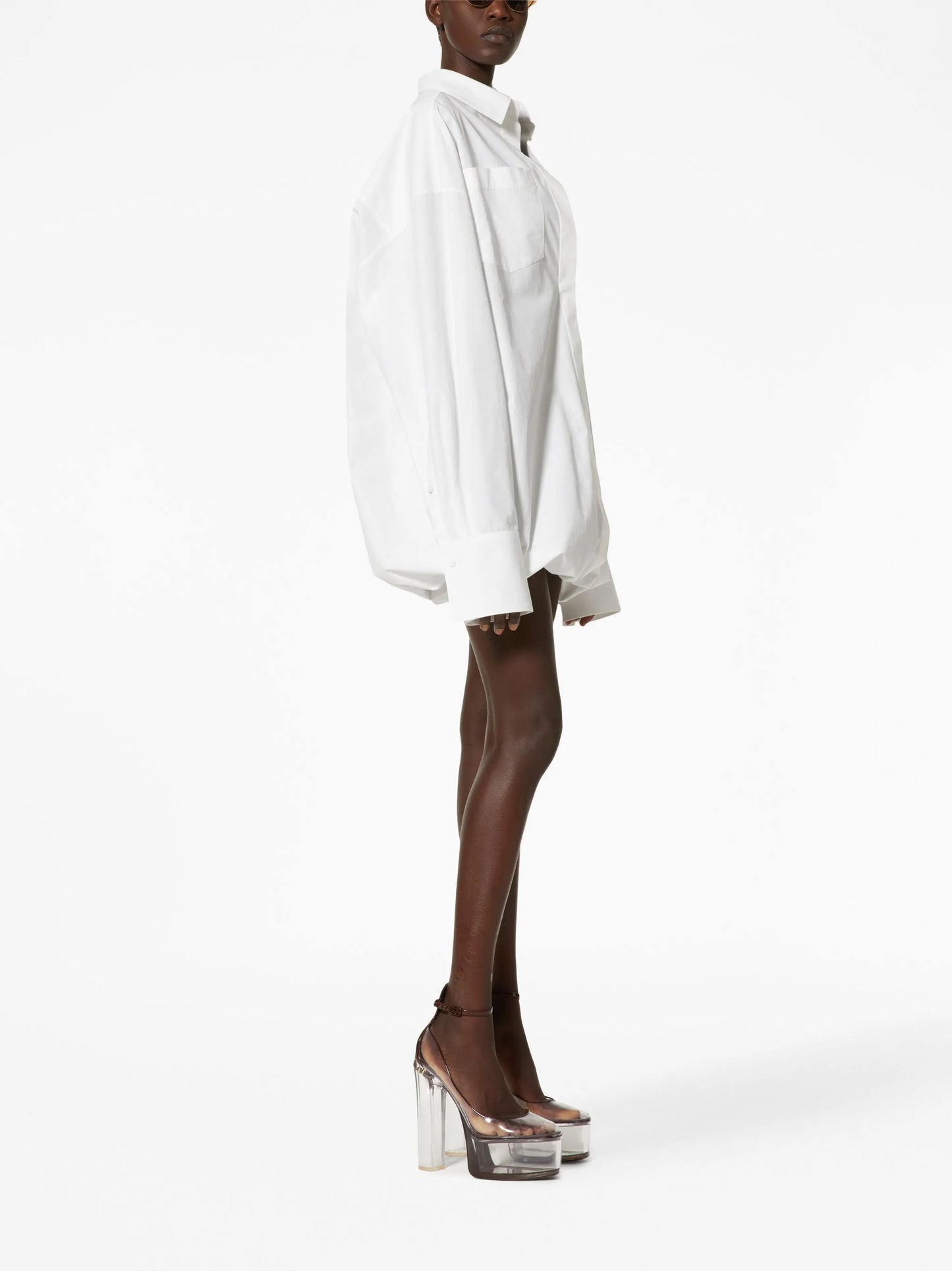 layered long-sleeve shirtdress