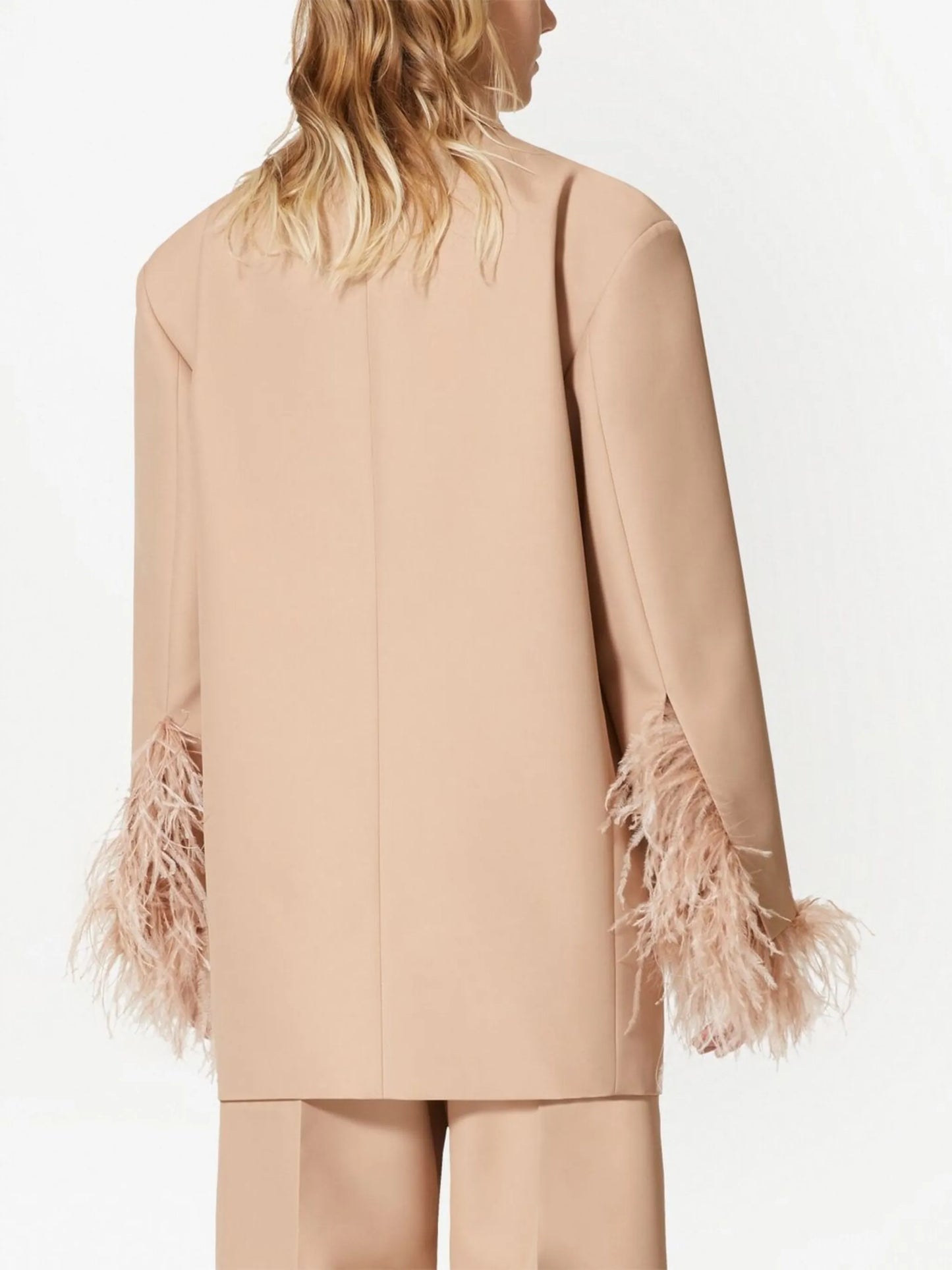 feather-detail double-breasted blazer