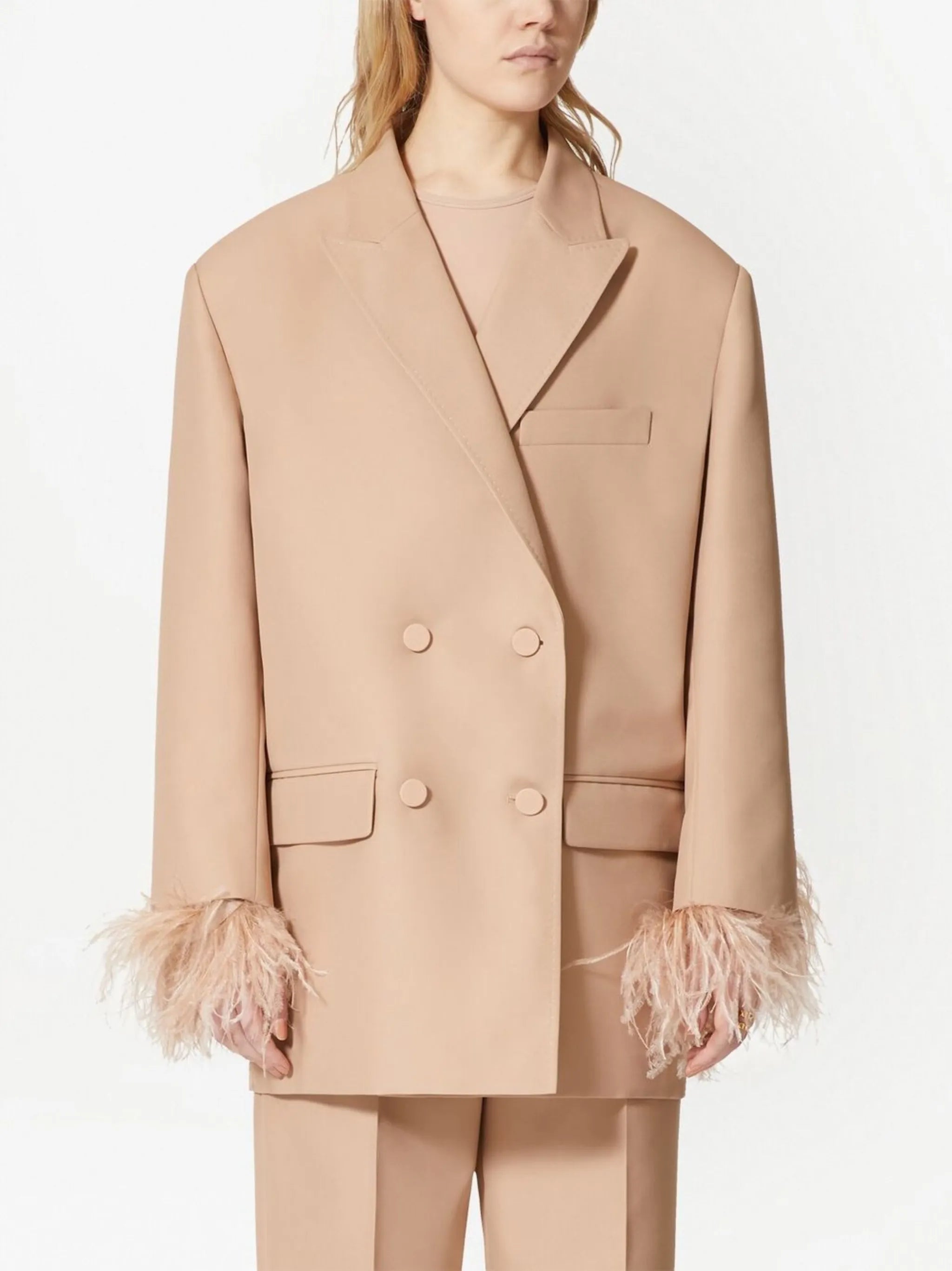 feather-detail double-breasted blazer
