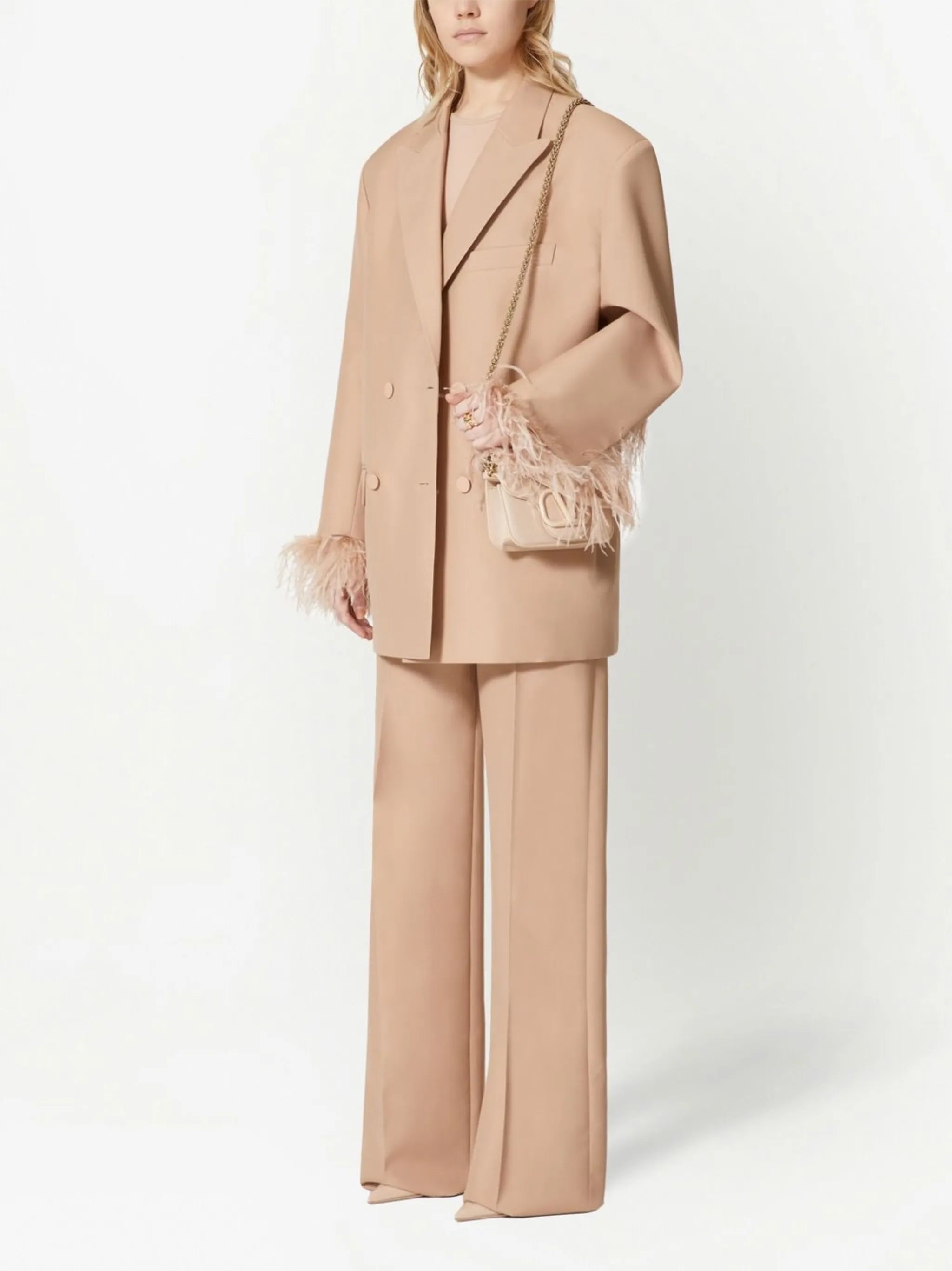 feather-detail double-breasted blazer
