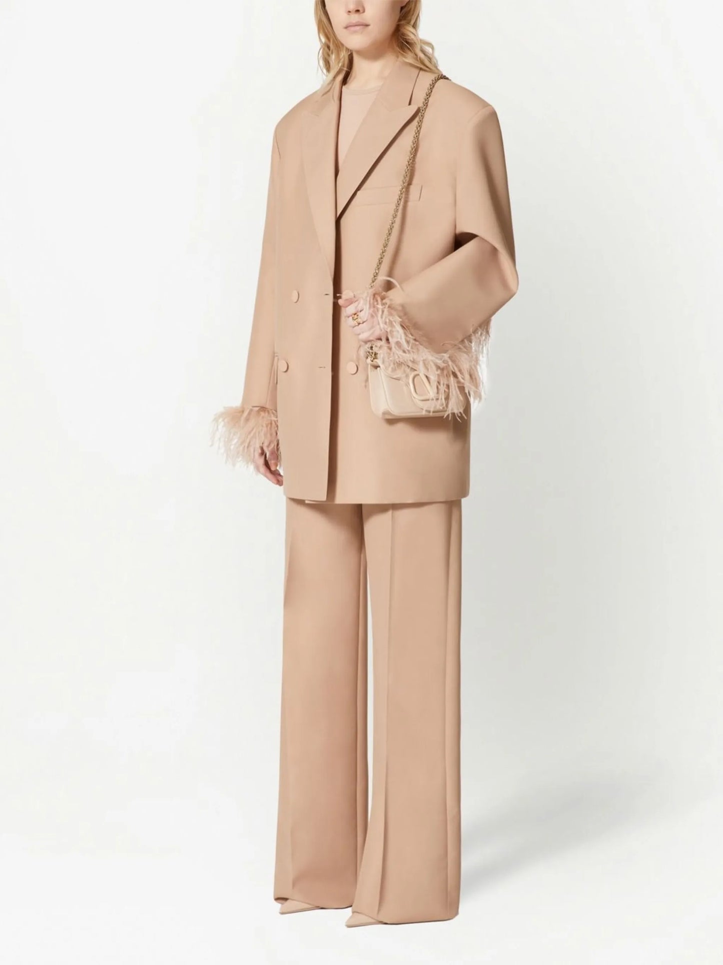 feather-detail double-breasted blazer