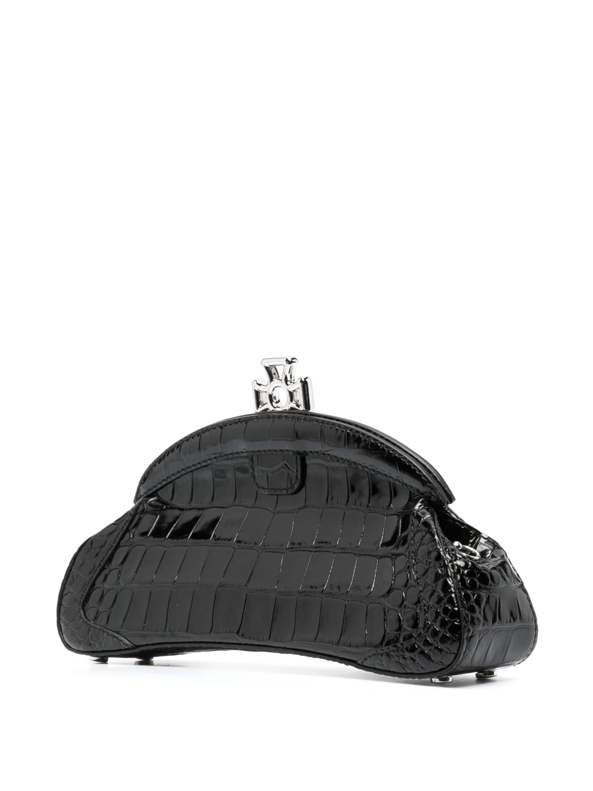Amber crocodile-embossed clutch bag