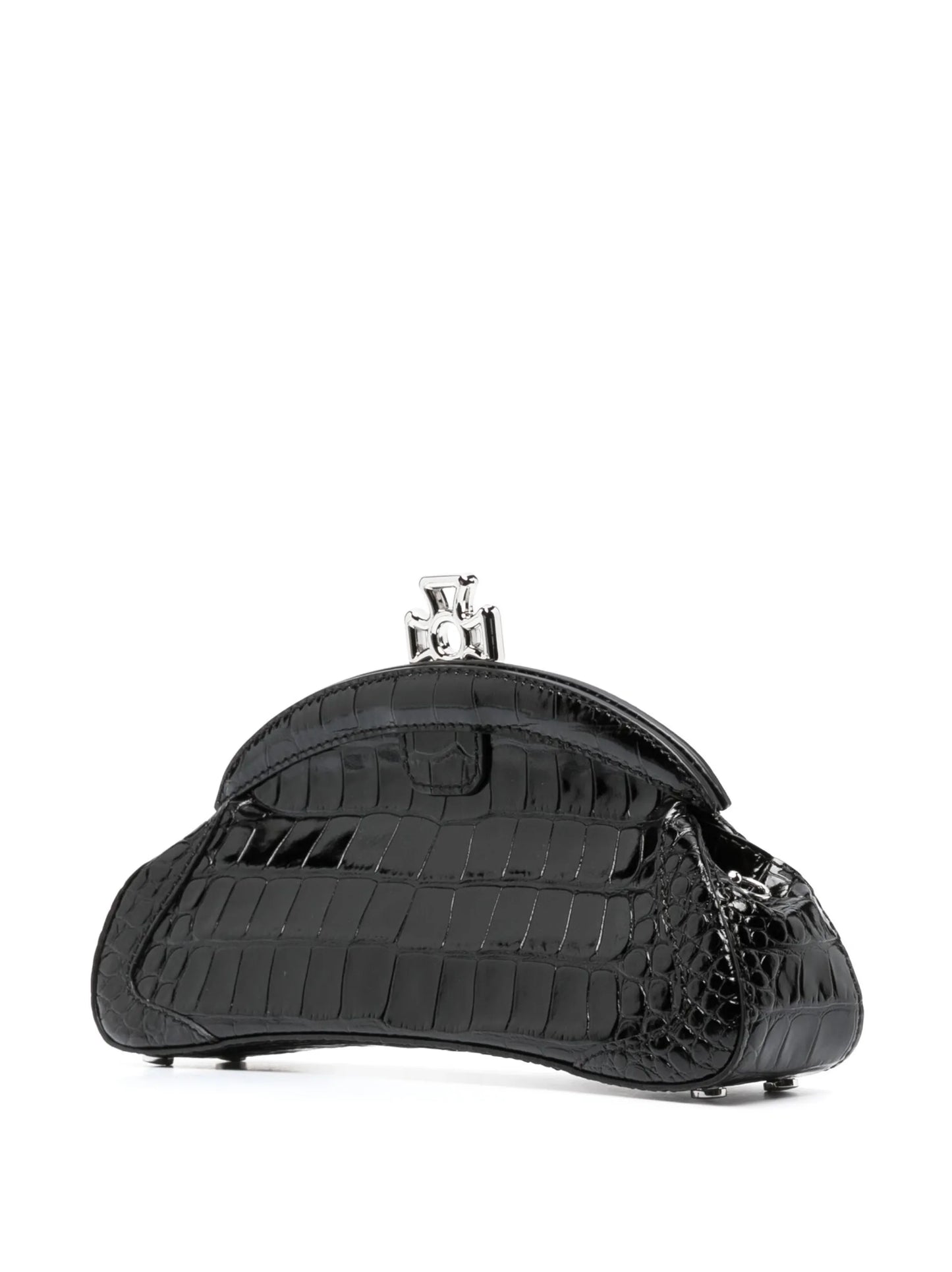 Amber crocodile-embossed clutch bag