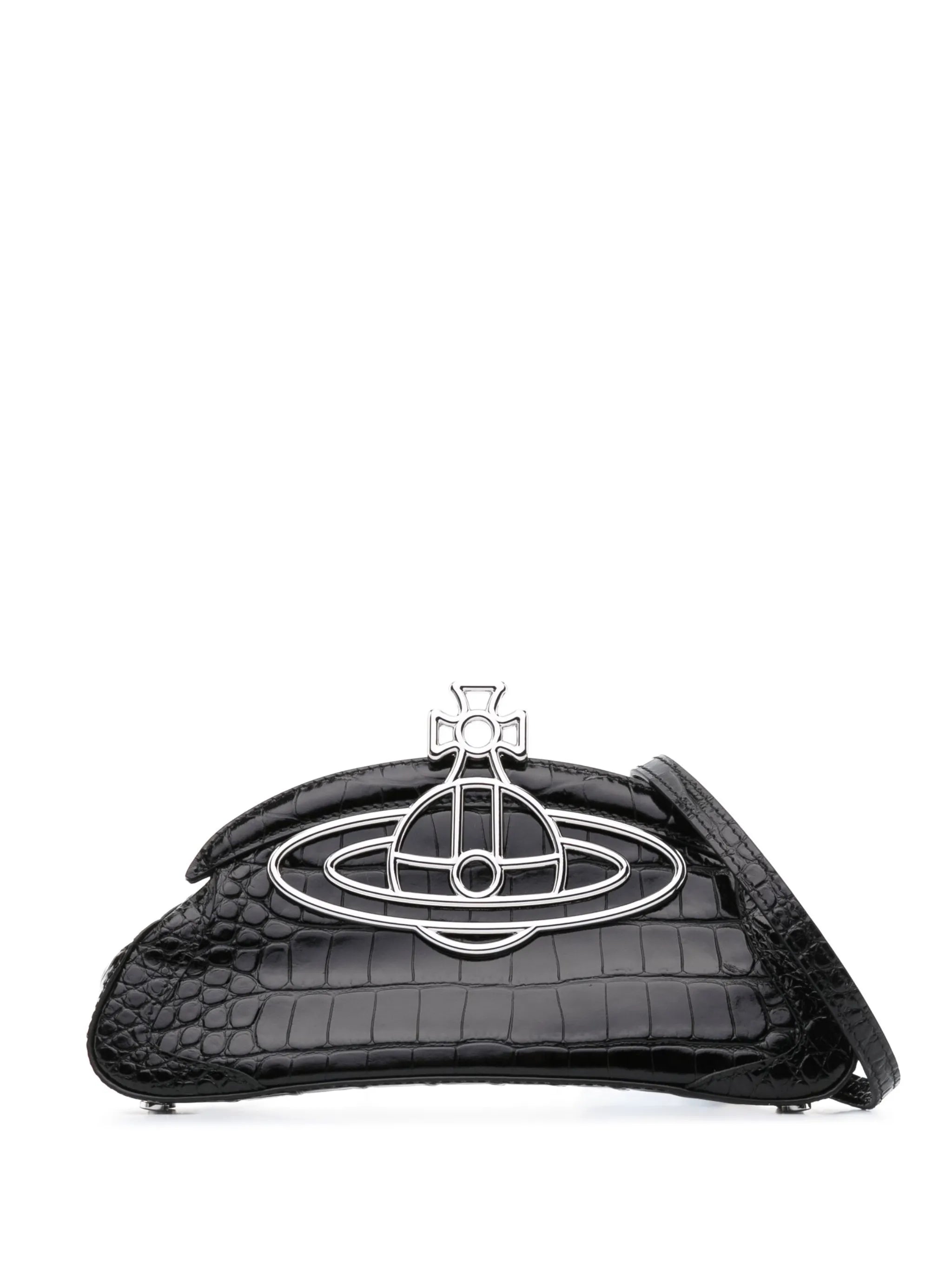 Amber crocodile-embossed clutch bag