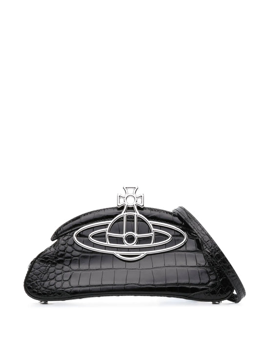 Amber crocodile-embossed clutch bag