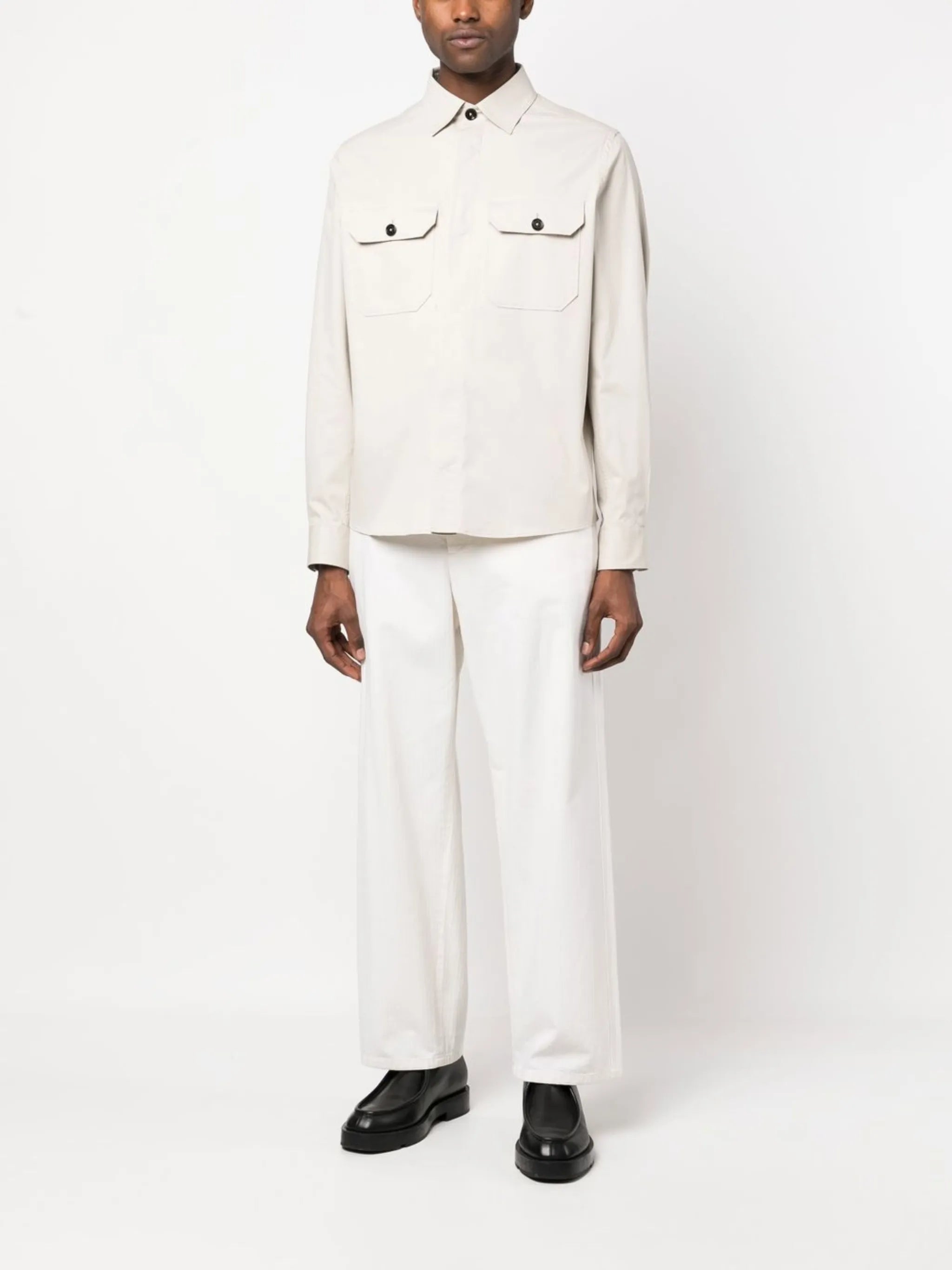 flap-pocket cotton shirt