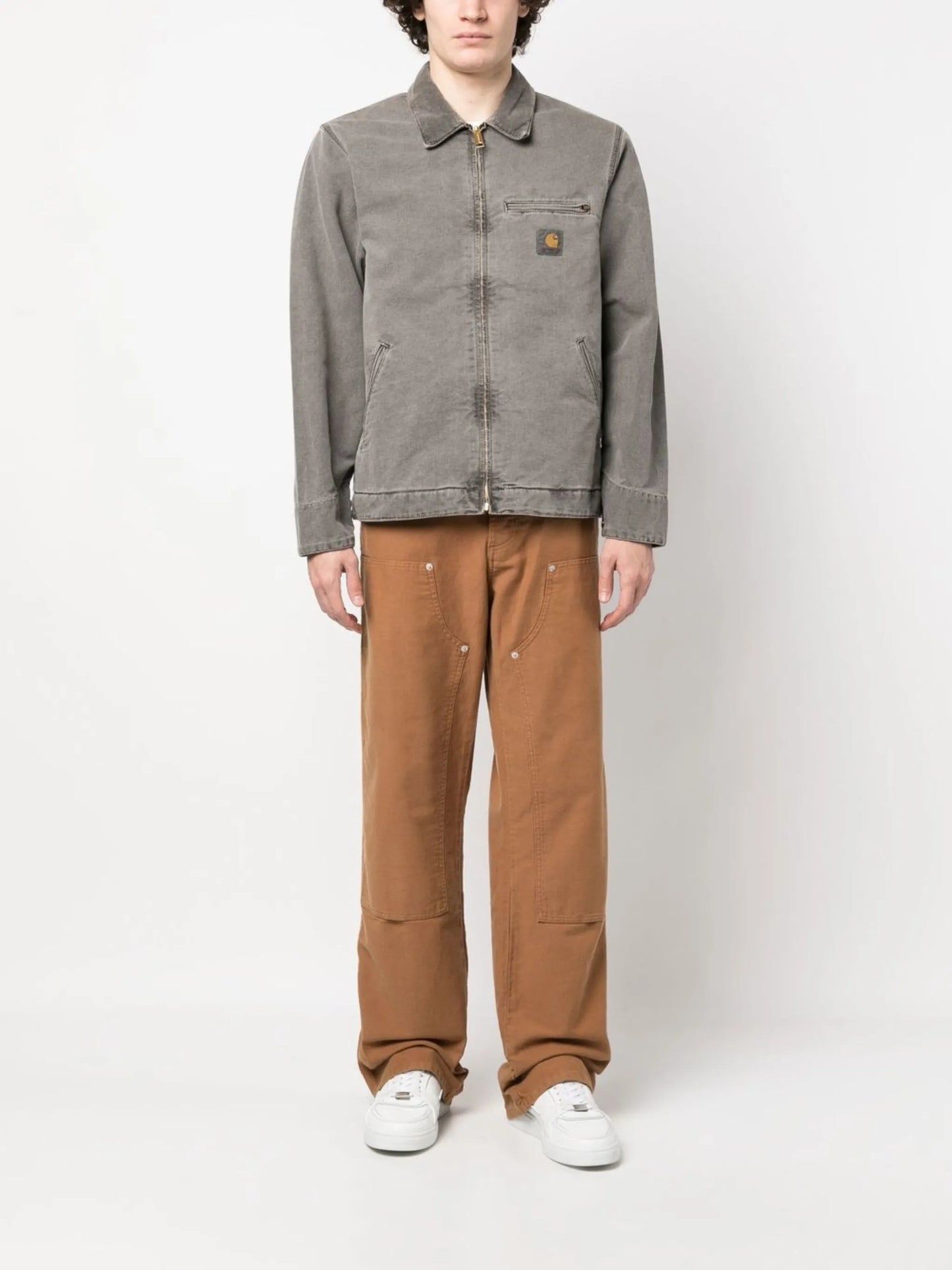 logo-patch zip-up denim jacket