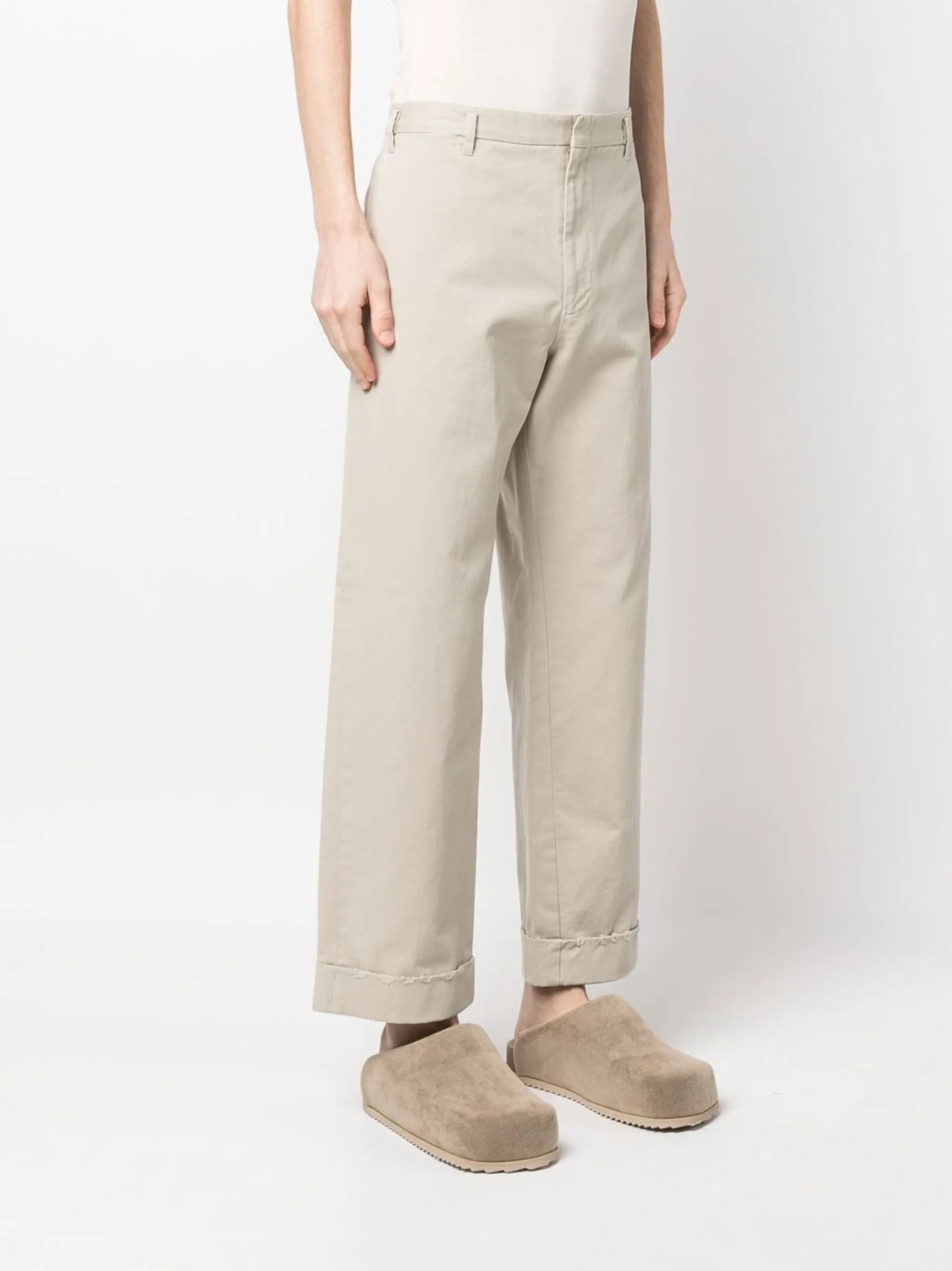 turn-up cuff straight leg trousers
