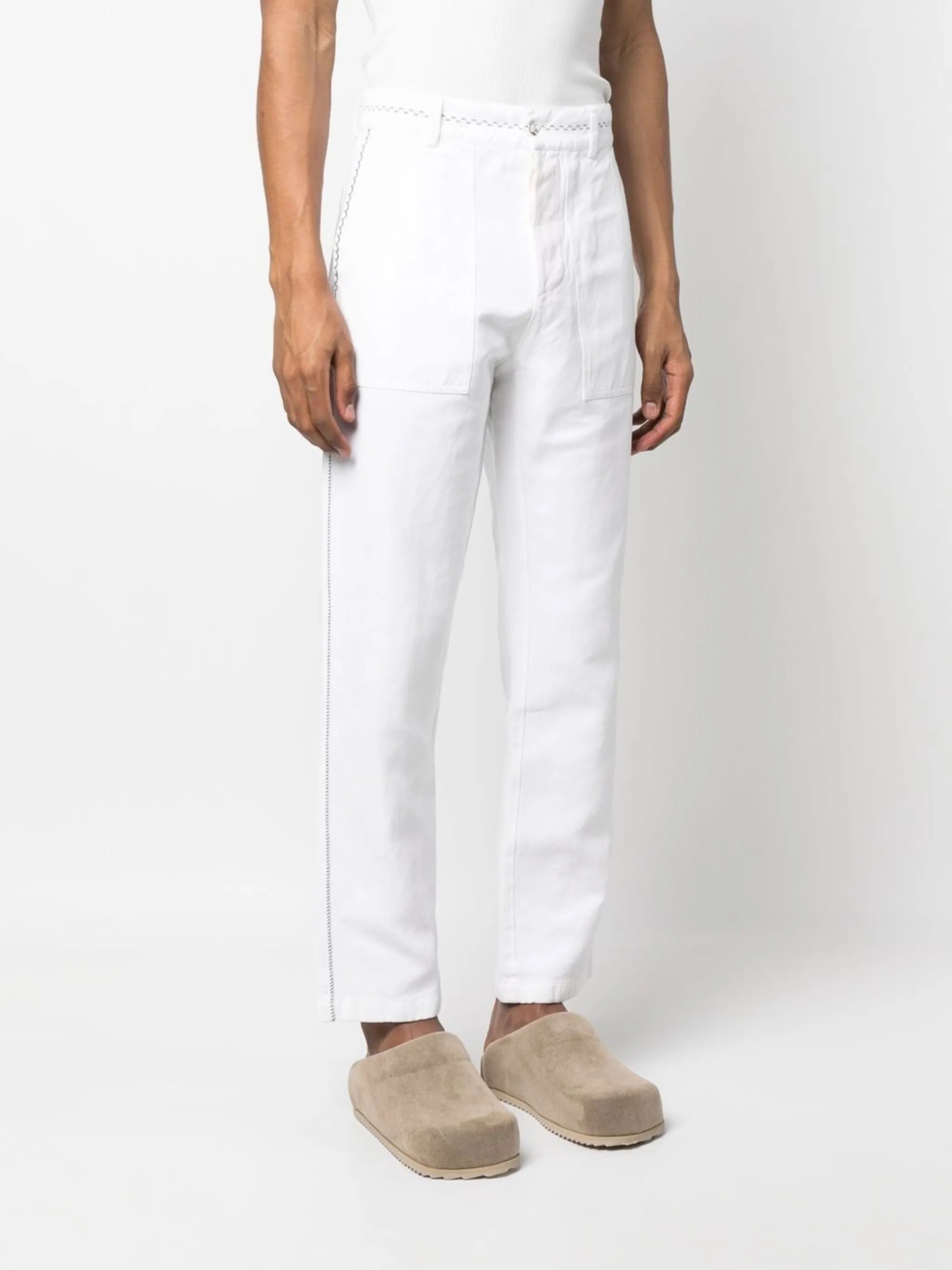 embroidered straight-leg trousers