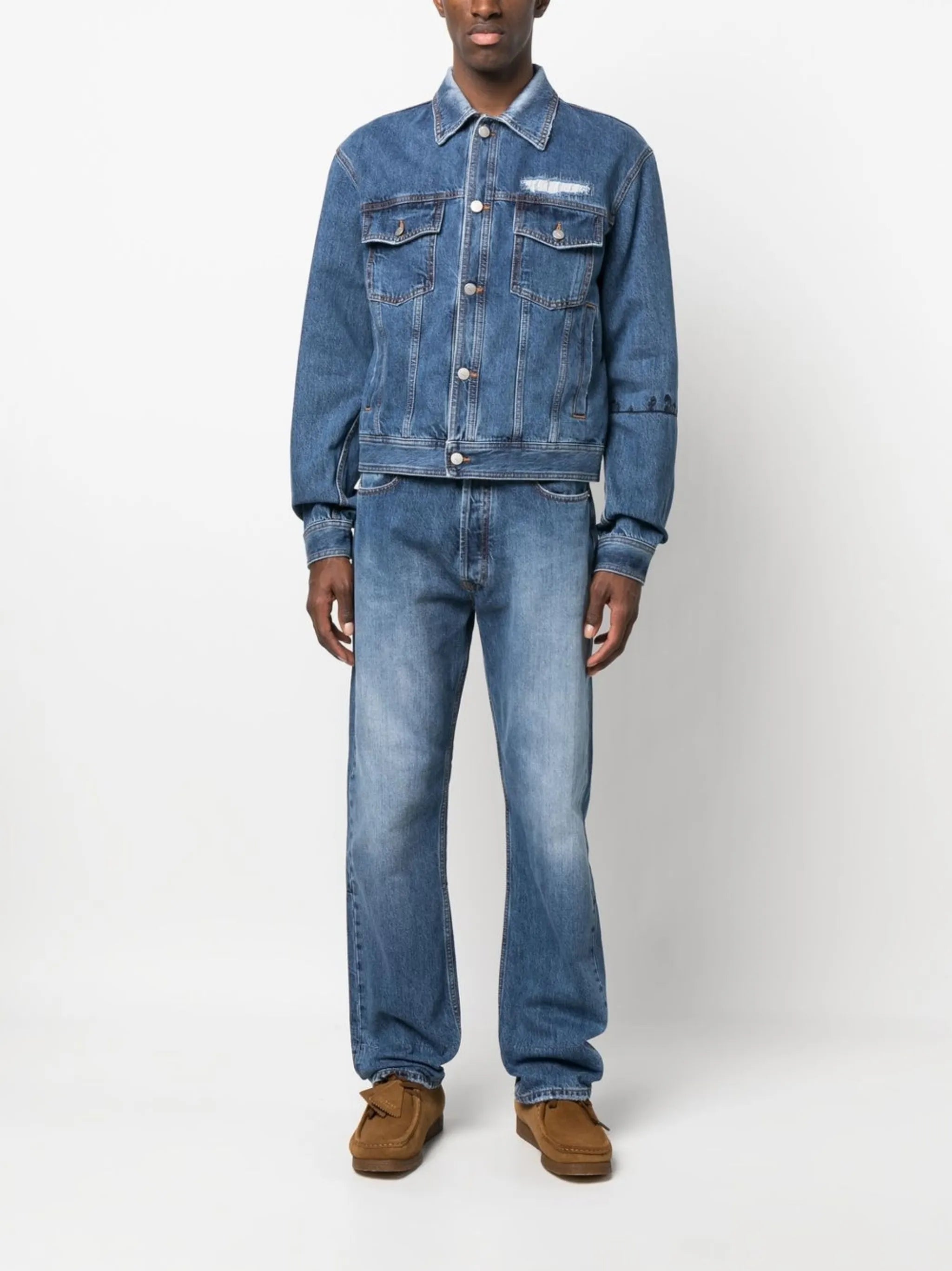 embroidered-detail denim trousers