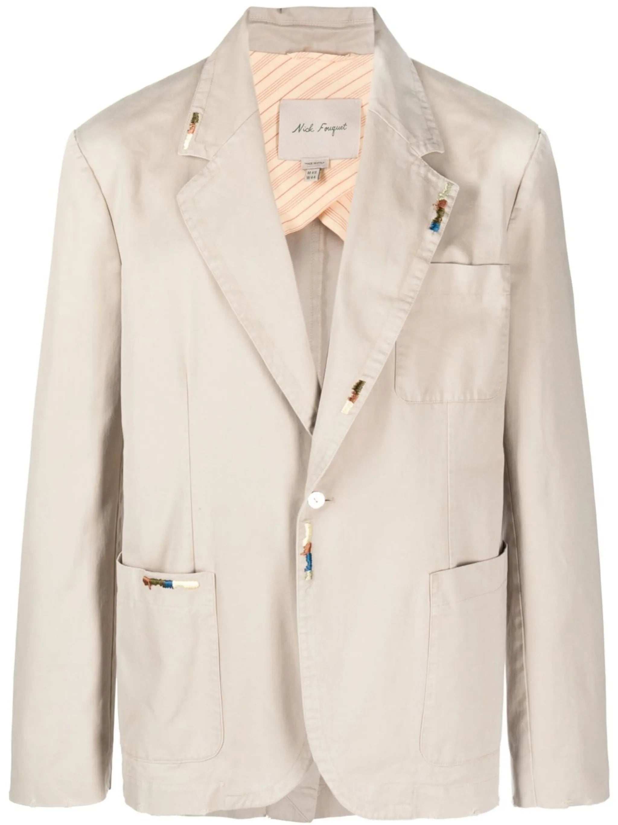 embroidered detail cotton blazer