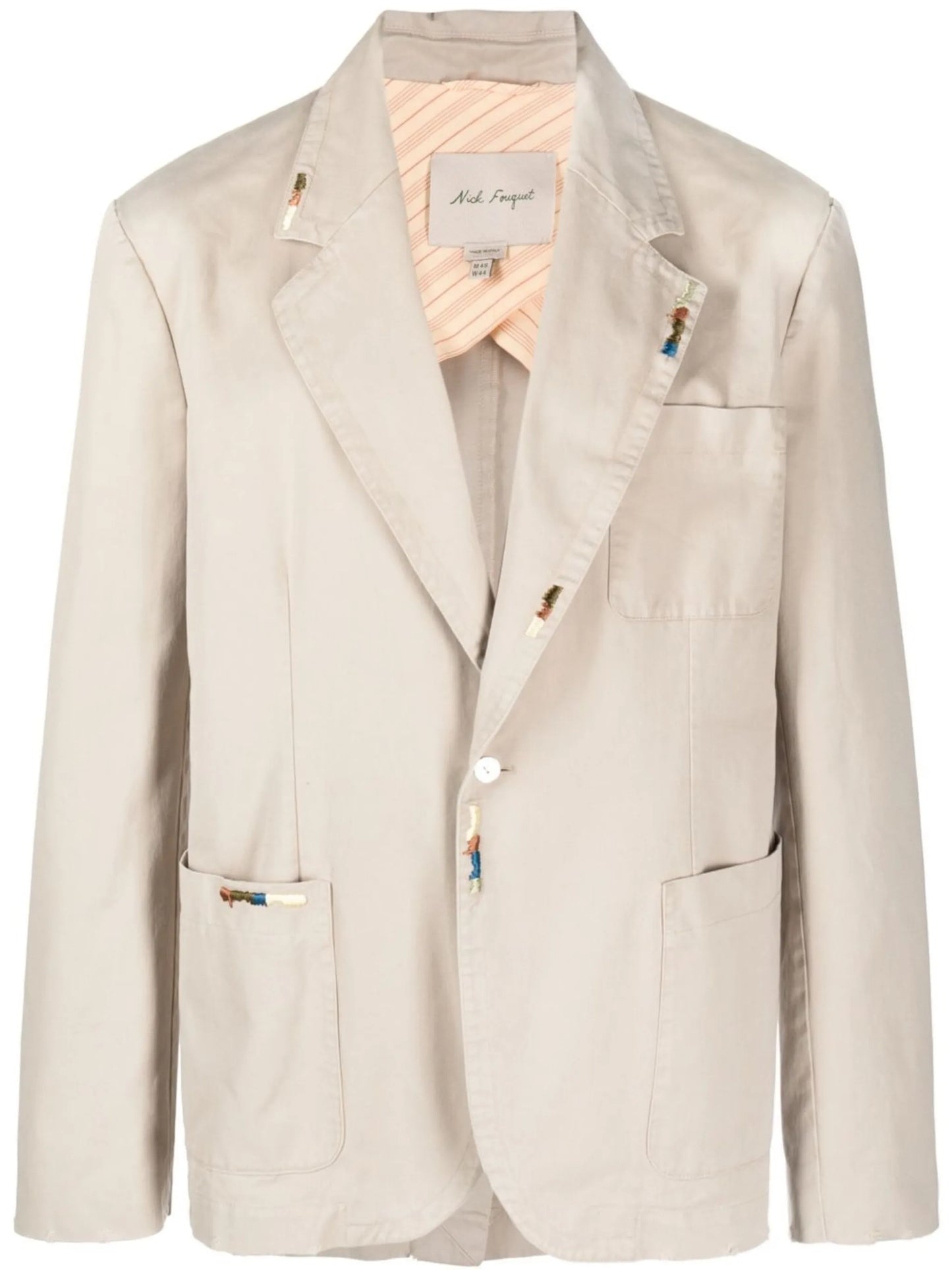 embroidered detail cotton blazer