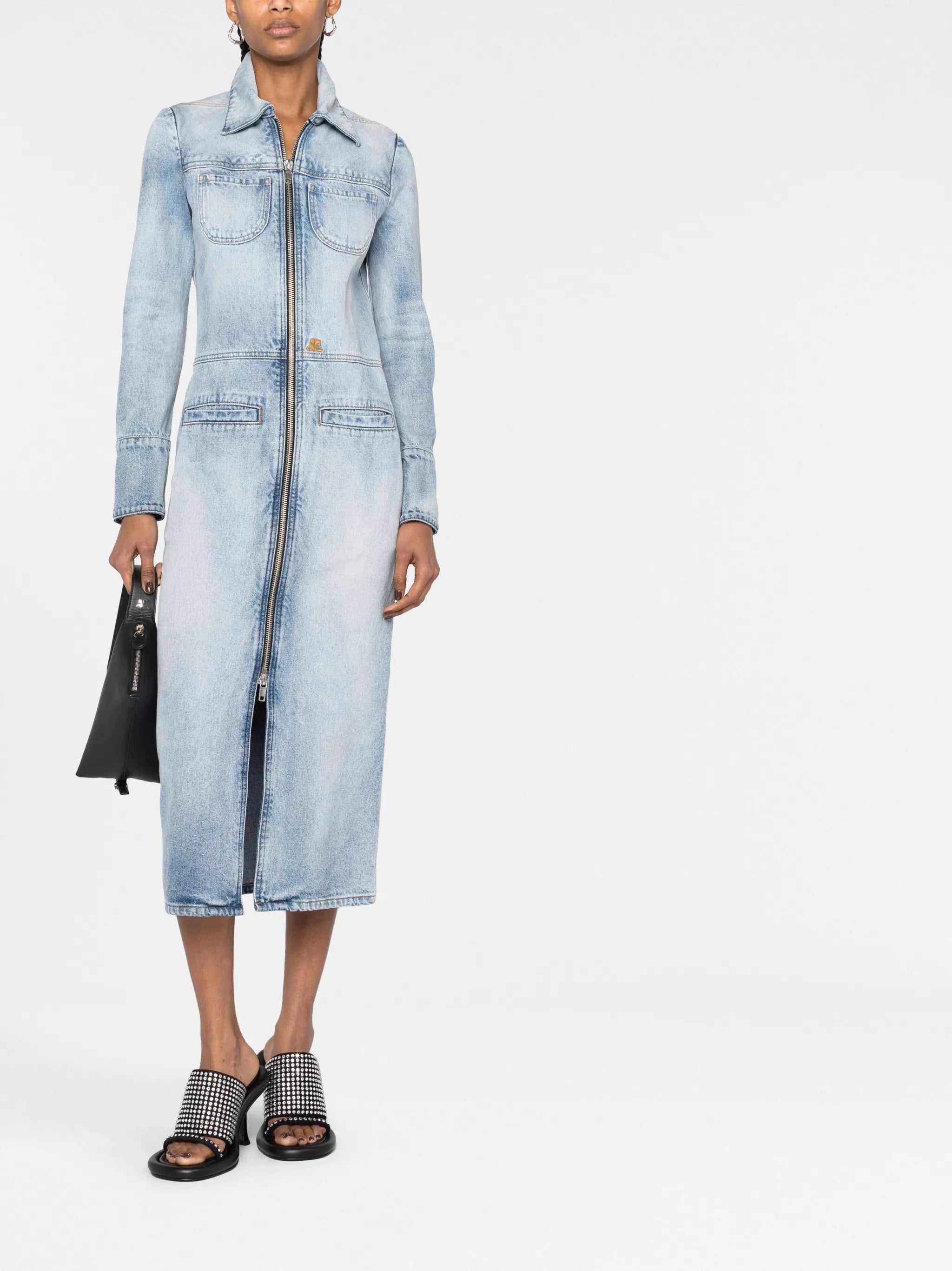 knee-length denim jacket