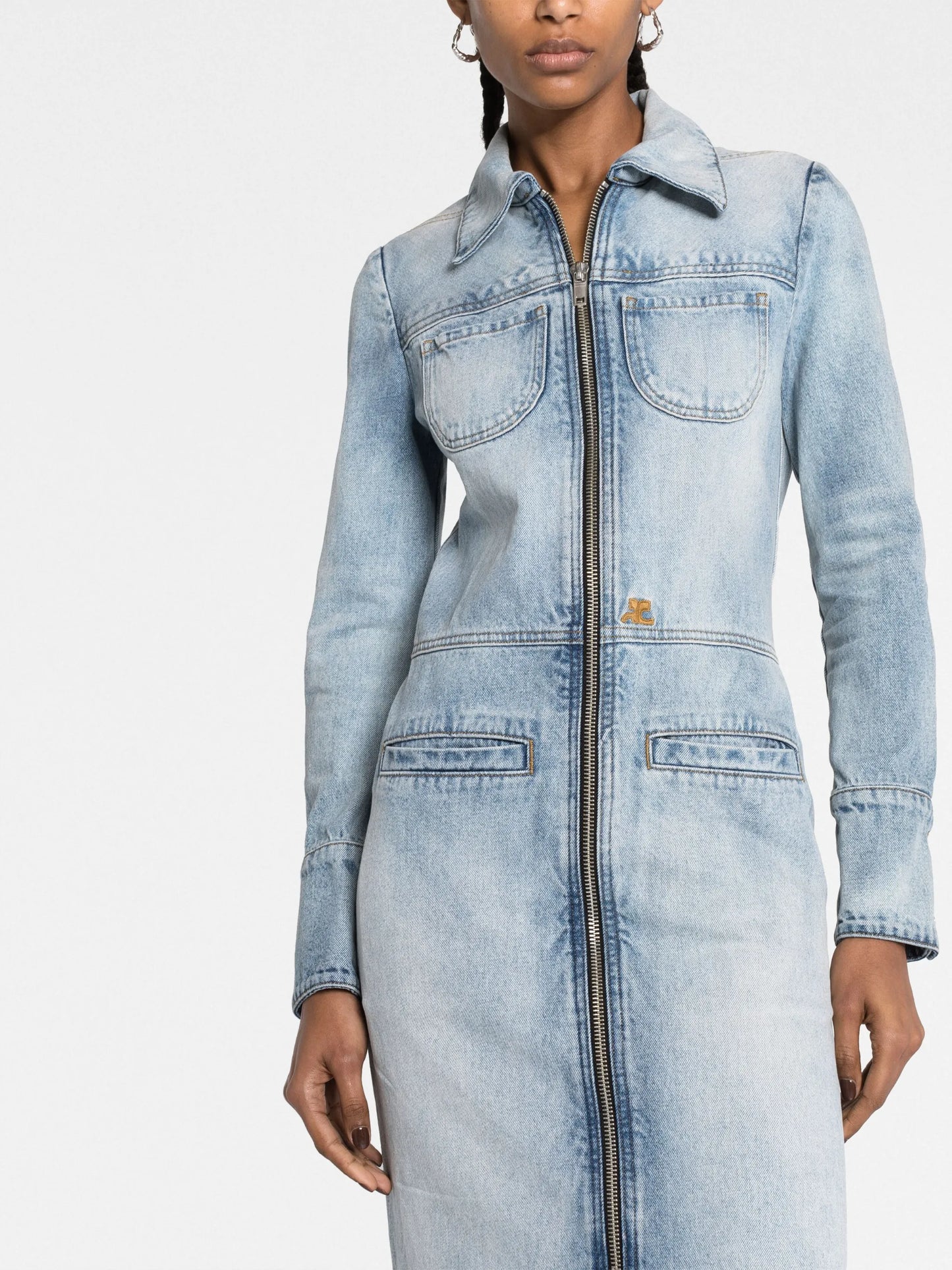 knee-length denim jacket