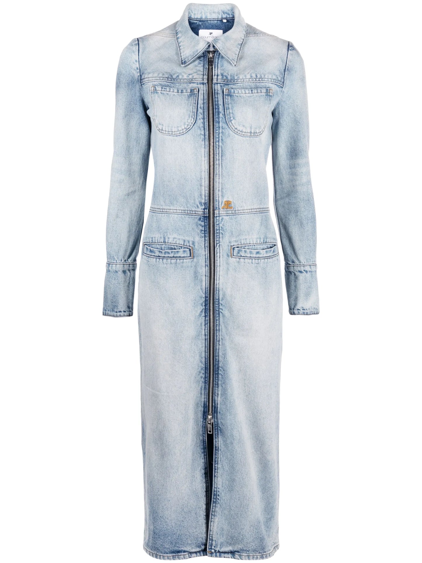 knee-length denim jacket