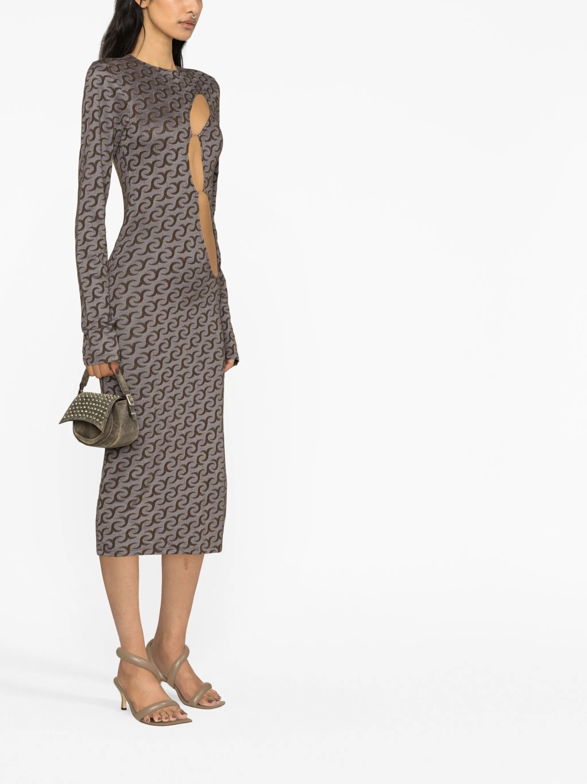 pierced logo-print cut-out dress