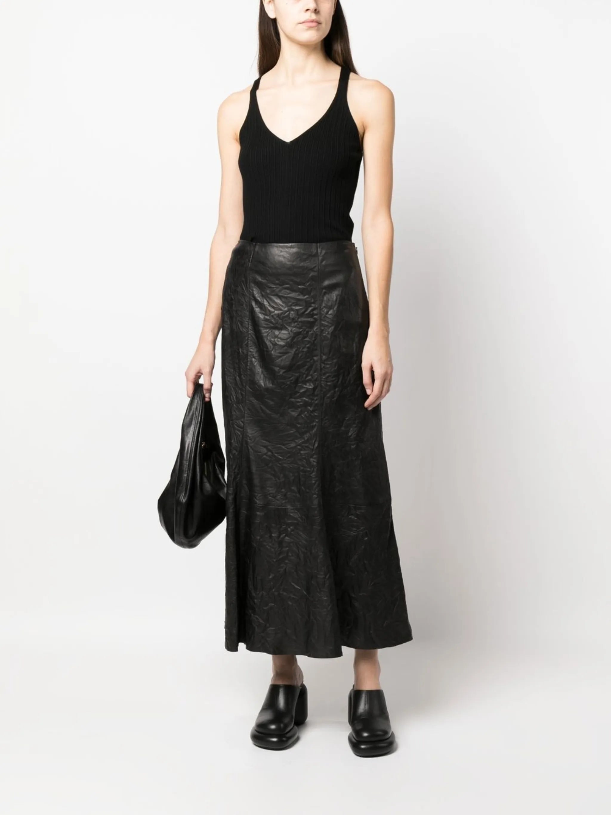 high-waisted leather skirt