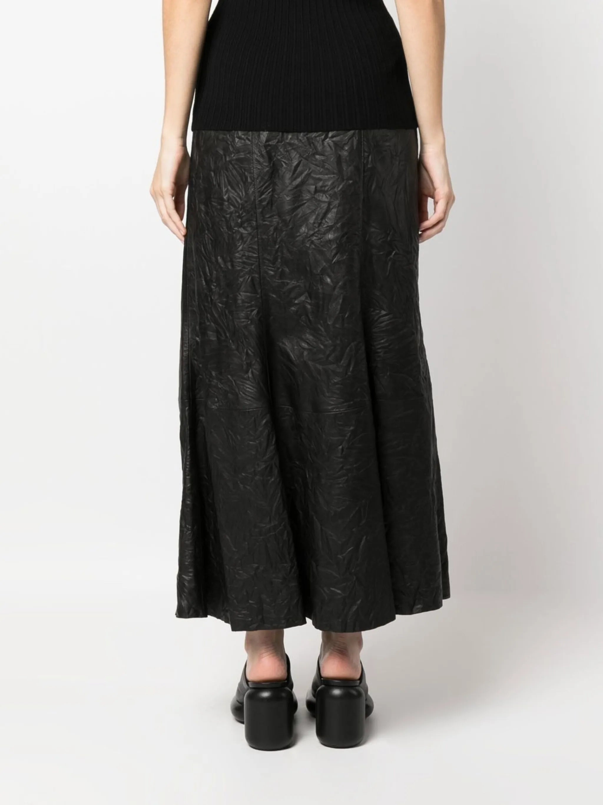 high-waisted leather skirt