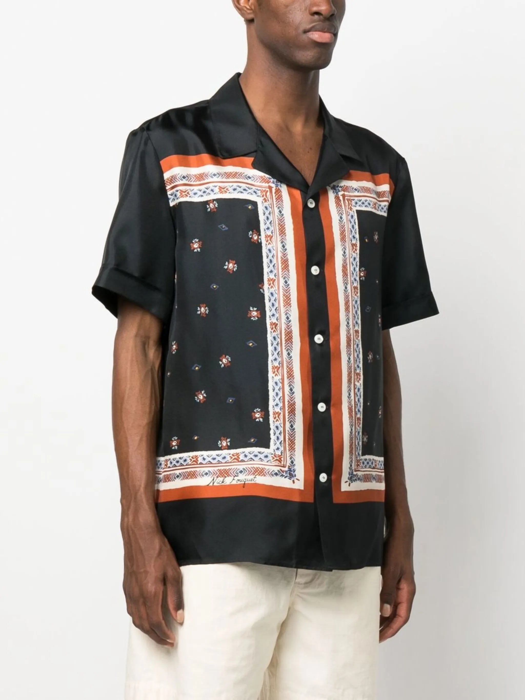 logo-print silk shirt