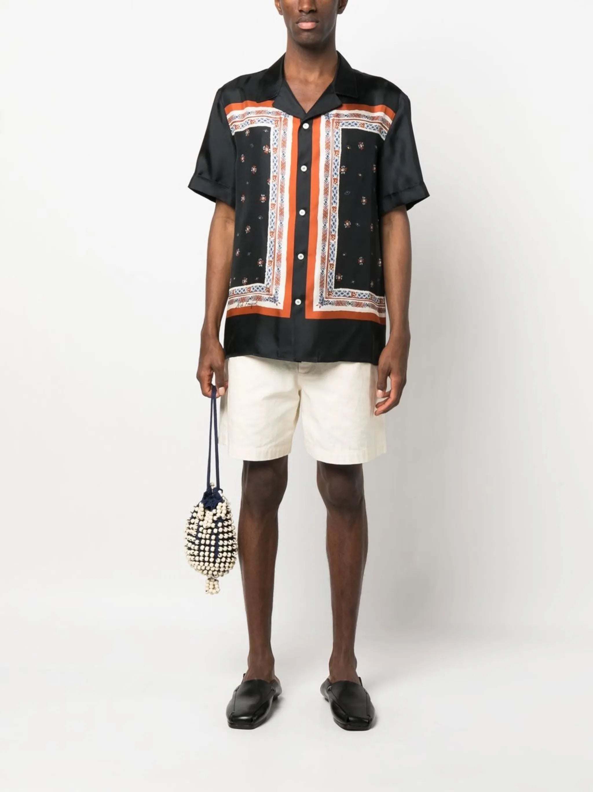 logo-print silk shirt