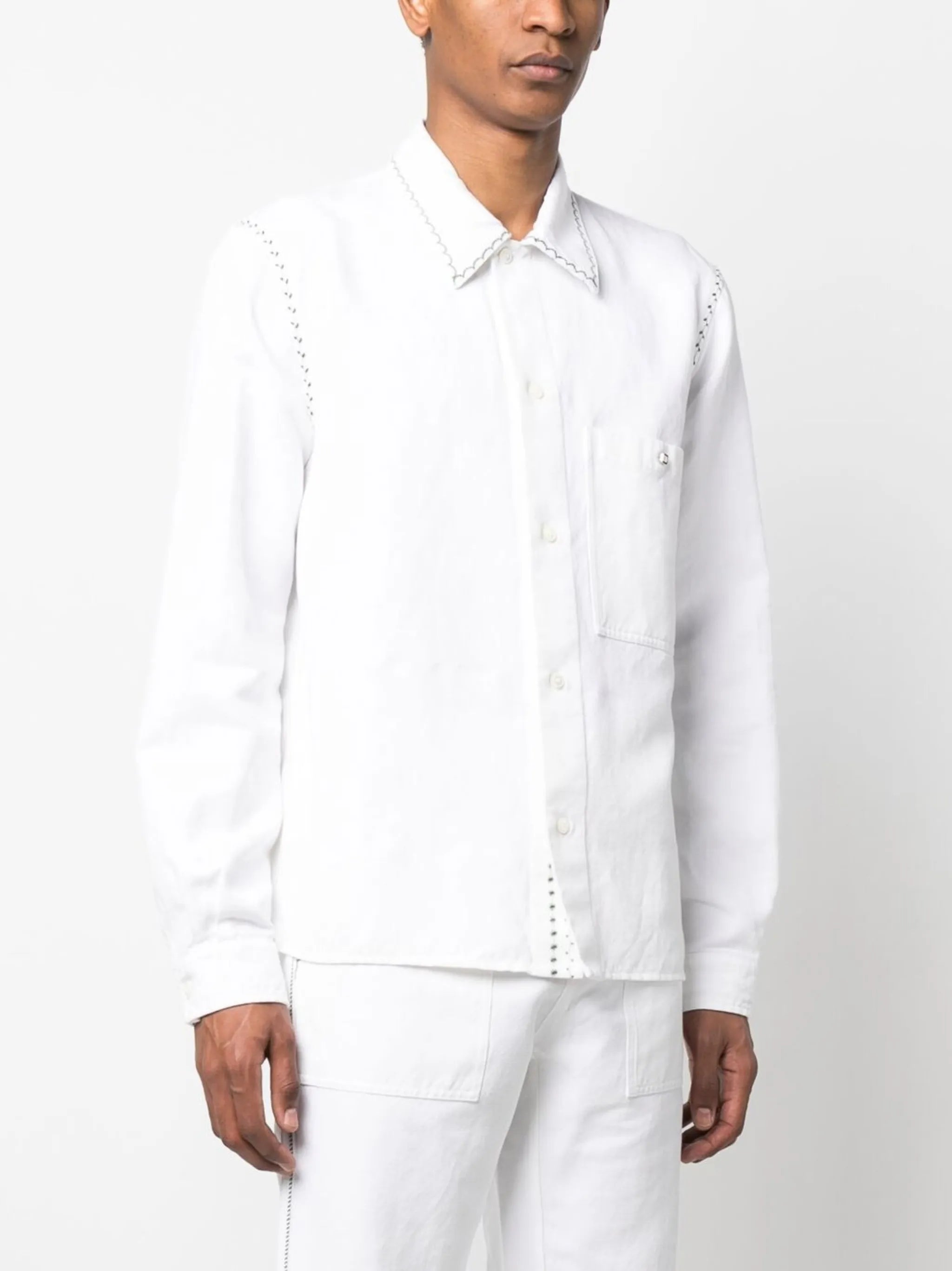 embroidered long-sleeved shirt
