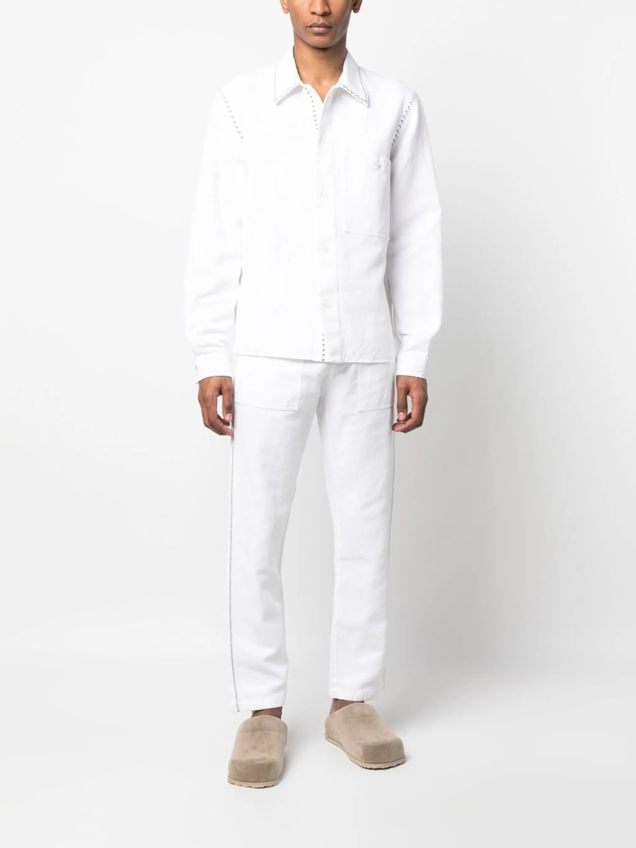 embroidered long-sleeved shirt