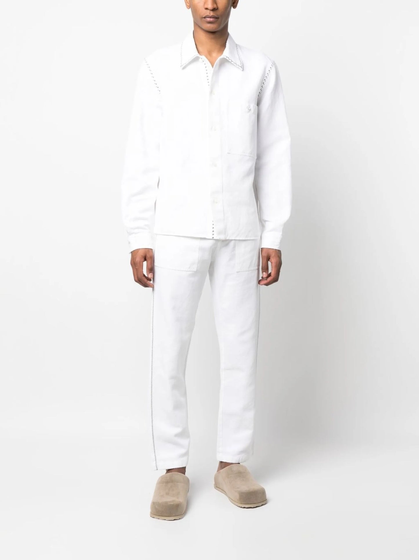embroidered long-sleeved shirt
