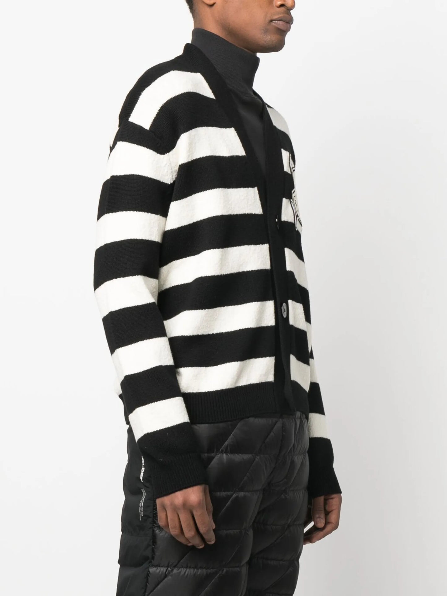 logo-patch striped cardigan