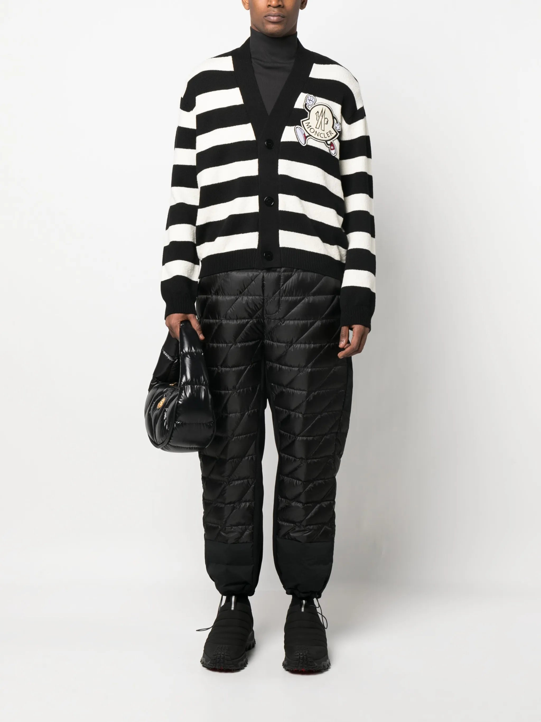 logo-patch striped cardigan