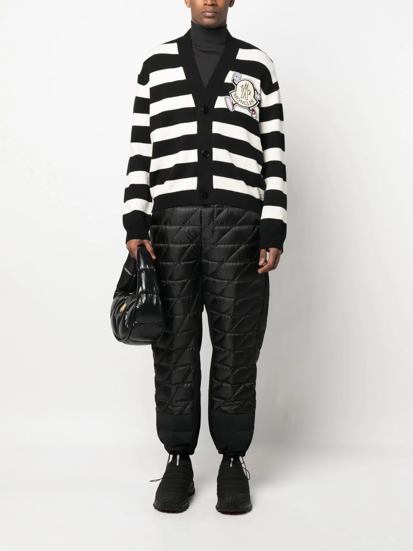 logo-patch striped cardigan