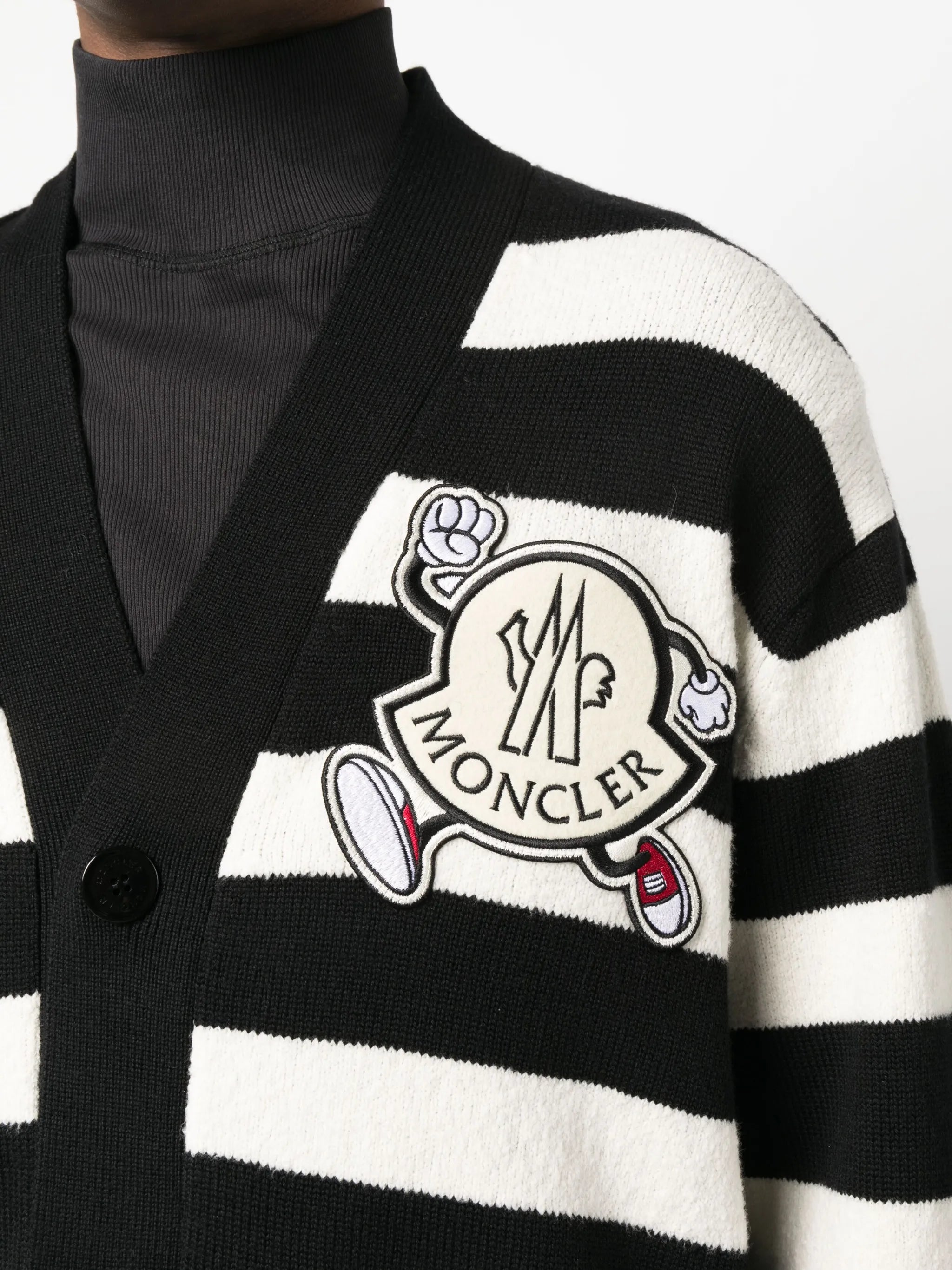 logo-patch striped cardigan