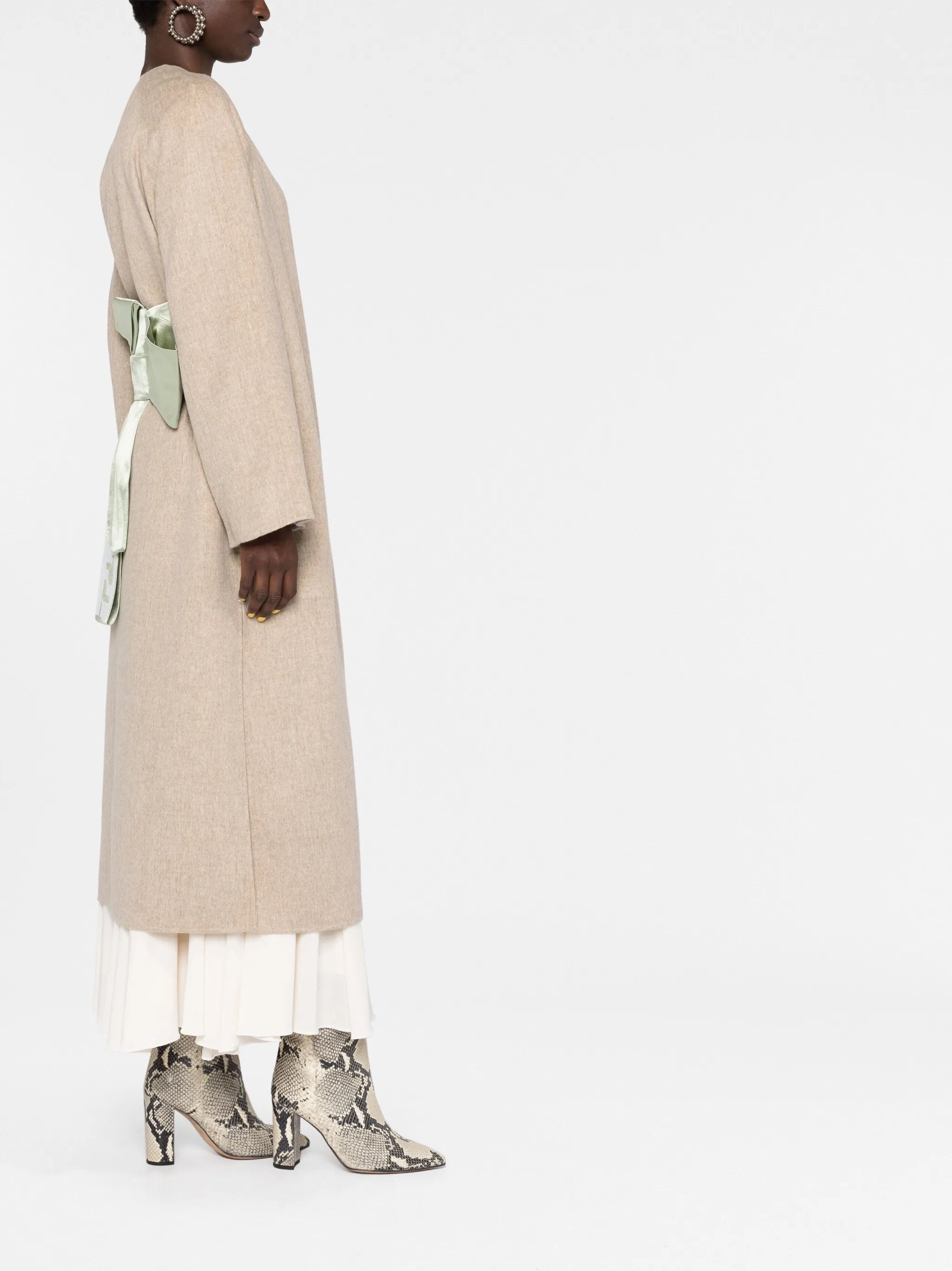 silk-belted wool-blend wrap coat