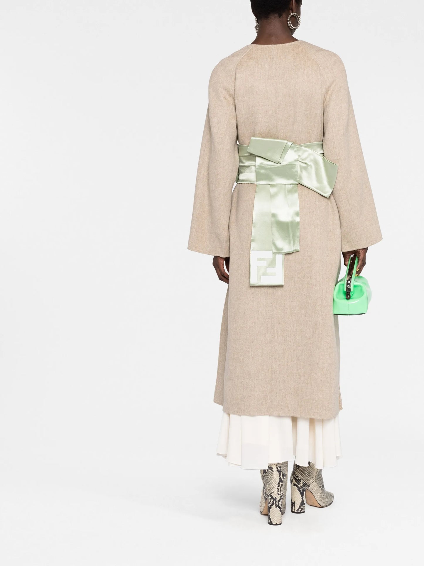 silk-belted wool-blend wrap coat
