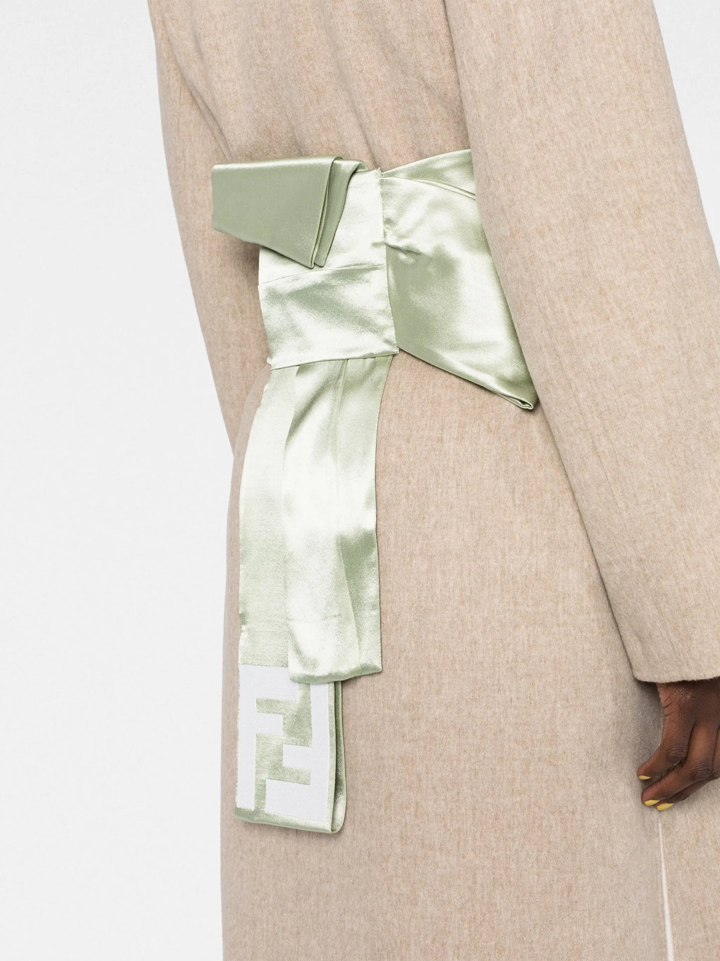 silk-belted wool-blend wrap coat